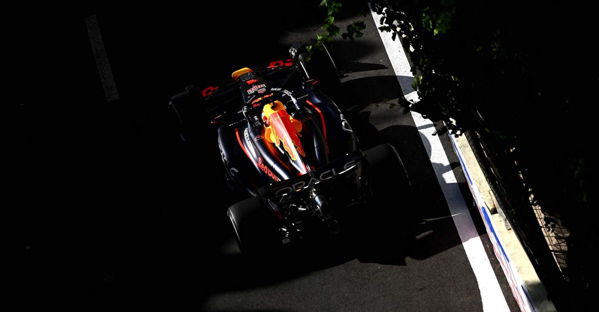 BAKU, AZERBAIJAN - SEPTEMBER 15: Max Verstappen of the Netherlands driving the (1) Oracle Red Bull Racing RB20 on track during the F1 Grand Prix of Azerbaijan at Baku City Circuit on September 15, 2024 in Baku, Azerbaijan. (Photo by Clive Mason/Getty Images)