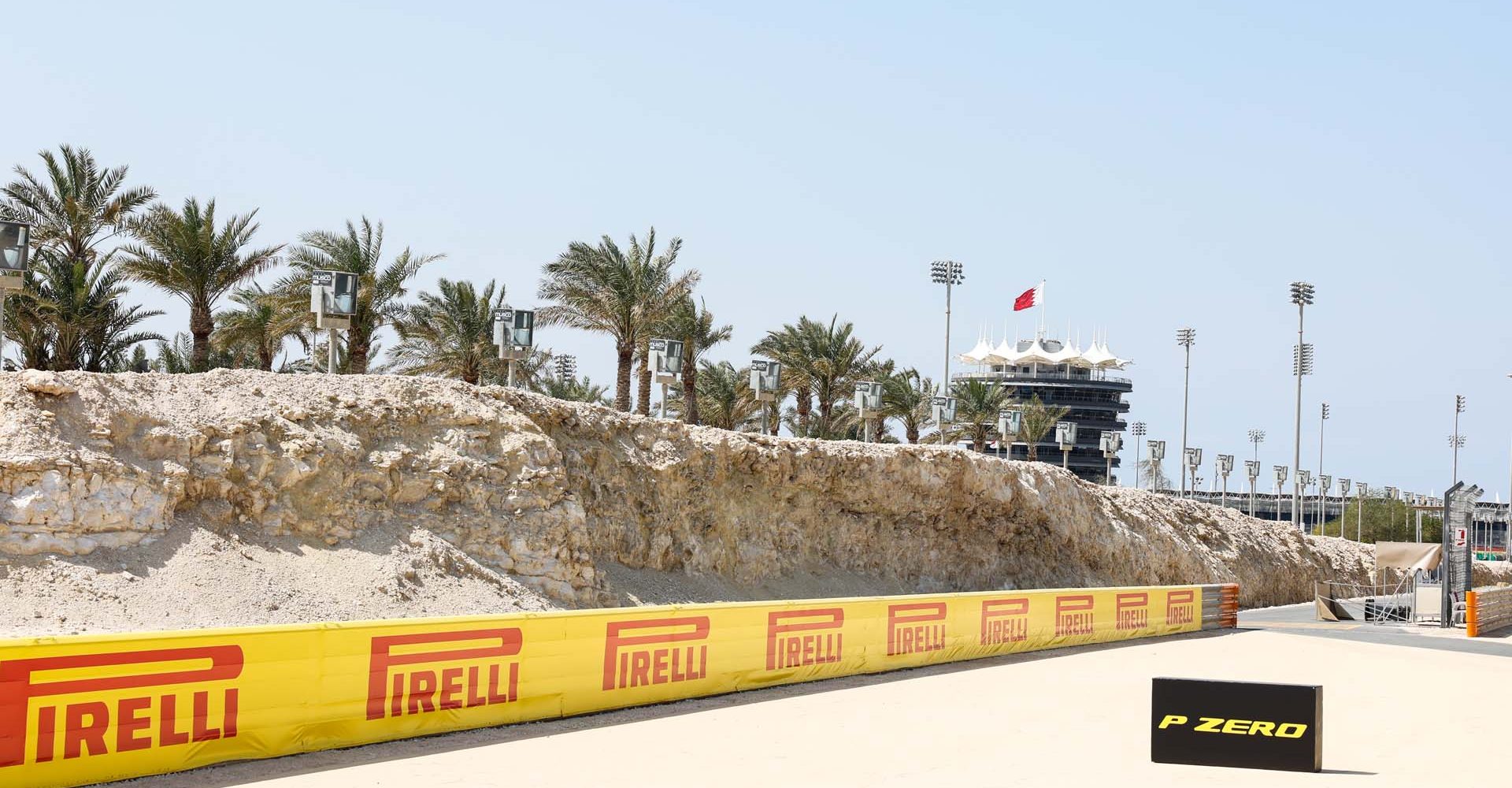 BAHRAIN INTERNATIONAL CIRCUIT, BAHRAIN - FEBRUARY 28: Circuit detail and Pirelli trackside branding during the Bahrain GP at Bahrain International Circuit on Wednesday February 28, 2024 in Sakhir, Bahrain. (Photo by Steven Tee / LAT Images)