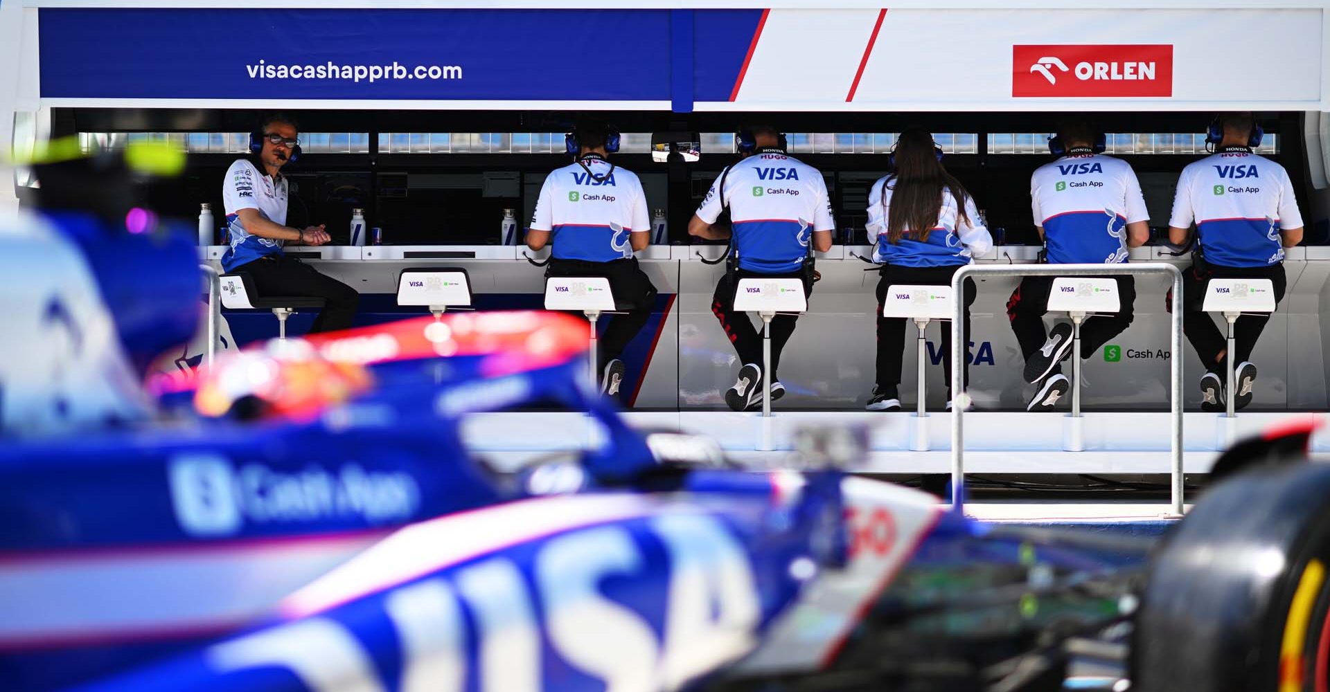 BAHRAIN, BAHRAIN - FEBRUARY 21: The Visa Cash App RB pitwall is seen during day one of F1 Testing at Bahrain International Circuit on February 21, 2024 in Bahrain, Bahrain. (Photo by Rudy Carezzevoli/Getty Images) // Getty Images / Red Bull Content Pool // SI202402211010 // Usage for editorial use only //