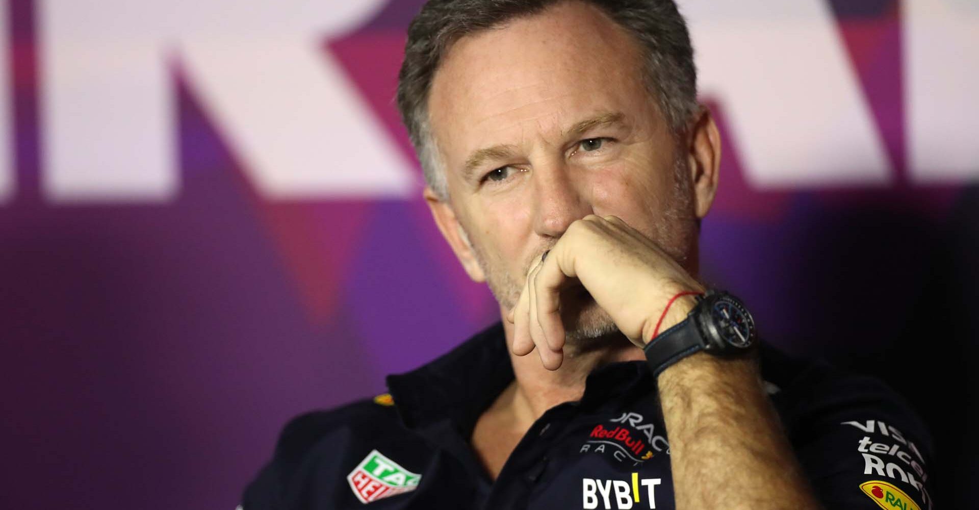 BAHRAIN, BAHRAIN - FEBRUARY 22: Oracle Red Bull Racing Team Principal Christian Horner attends the Team Principals Press Conference during day two of F1 Testing at Bahrain International Circuit on February 22, 2024 in Bahrain, Bahrain. (Photo by Peter Fox/Getty Images) // Getty Images / Red Bull Content Pool // SI202402220354 // Usage for editorial use only //