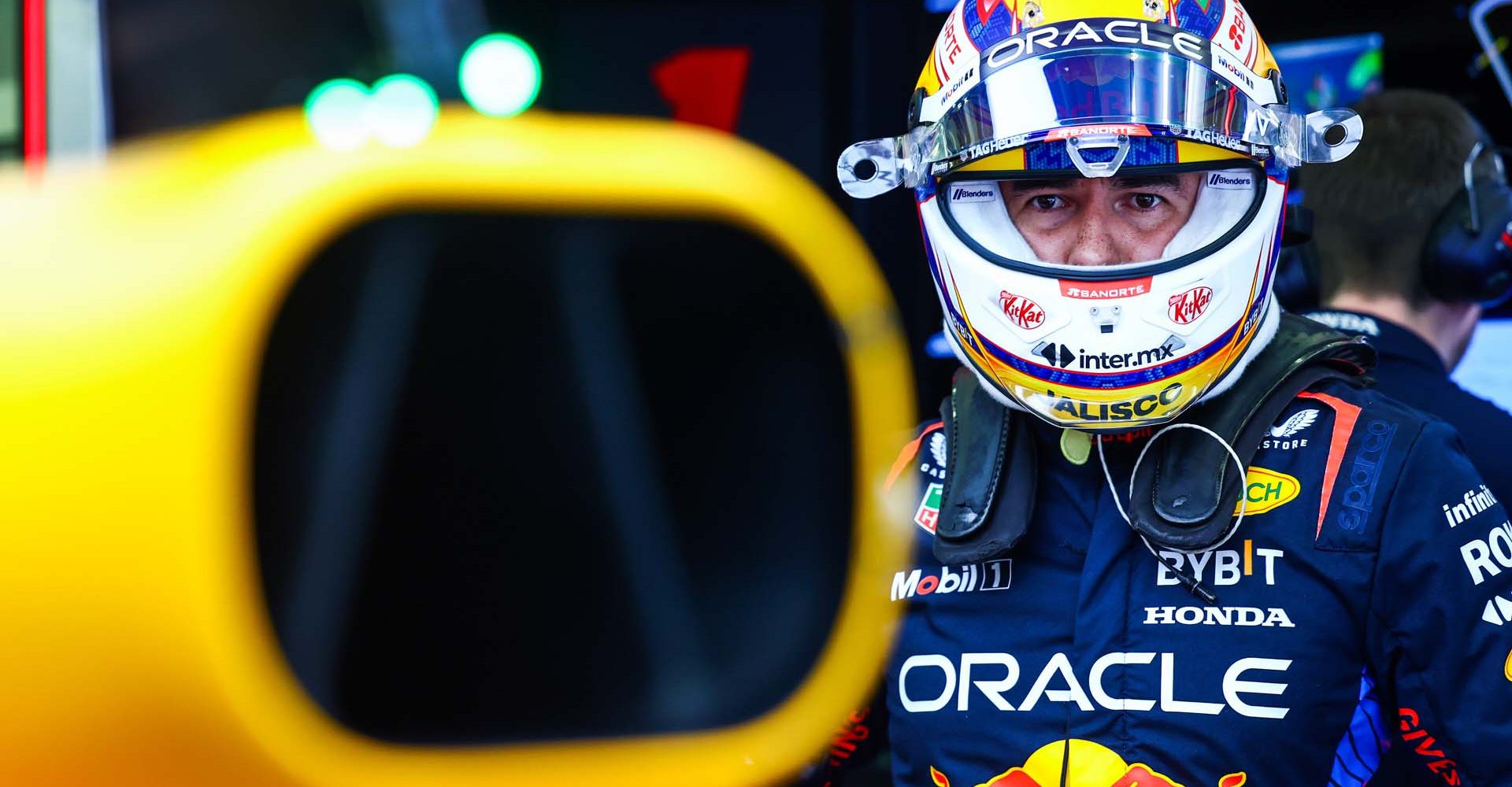 BAHRAIN, BAHRAIN - FEBRUARY 23: Sergio Perez of Mexico and Oracle Red Bull Racing prepares to drive in the garage during day three of F1 Testing at Bahrain International Circuit on February 23, 2024 in Bahrain, Bahrain. (Photo by Mark Thompson/Getty Images) // Getty Images / Red Bull Content Pool // SI202402230639 // Usage for editorial use only //