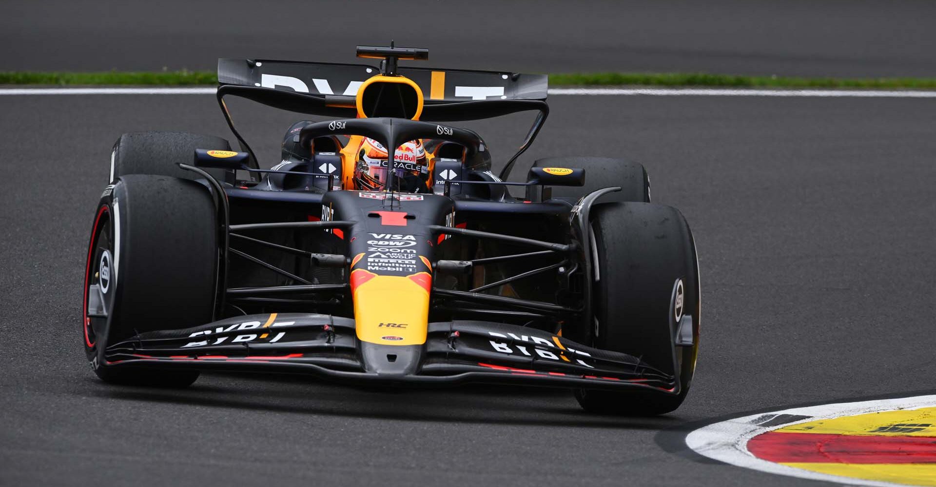 SPA, BELGIUM - JULY 26: Max Verstappen of the Netherlands driving the (1) Oracle Red Bull Racing RB20 on track during practice ahead of the F1 Grand Prix of Belgium at Circuit de Spa-Francorchamps on July 26, 2024 in Spa, Belgium. (Photo by Rudy Carezzevoli/Getty Images) // Getty Images / Red Bull Content Pool // SI202407261056 // Usage for editorial use only //