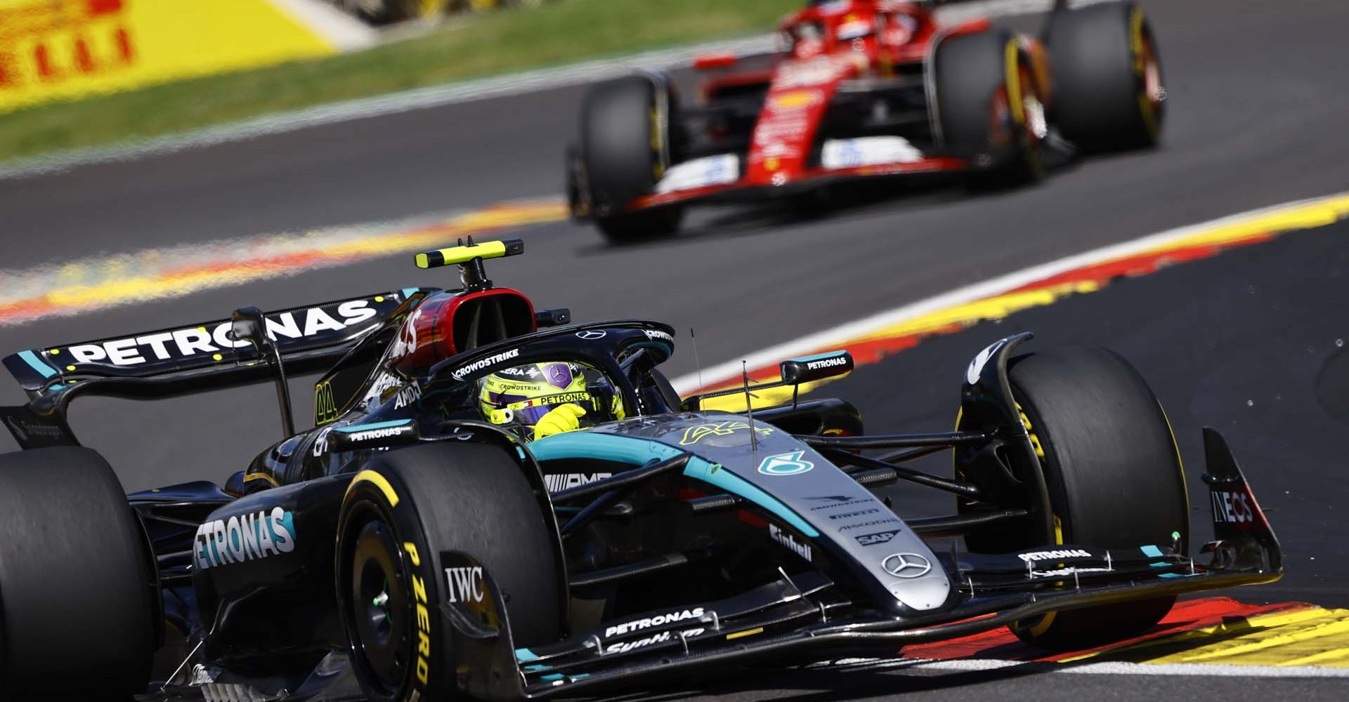 CIRCUIT DE SPA FRANCORCHAMPS, BELGIUM - JULY 28: Sir Lewis Hamilton, Mercedes F1 W15 during the Belgian GP at Circuit de Spa Francorchamps on Sunday July 28, 2024 in Spa, Belgium. (Photo by Andy Hone / LAT Images)