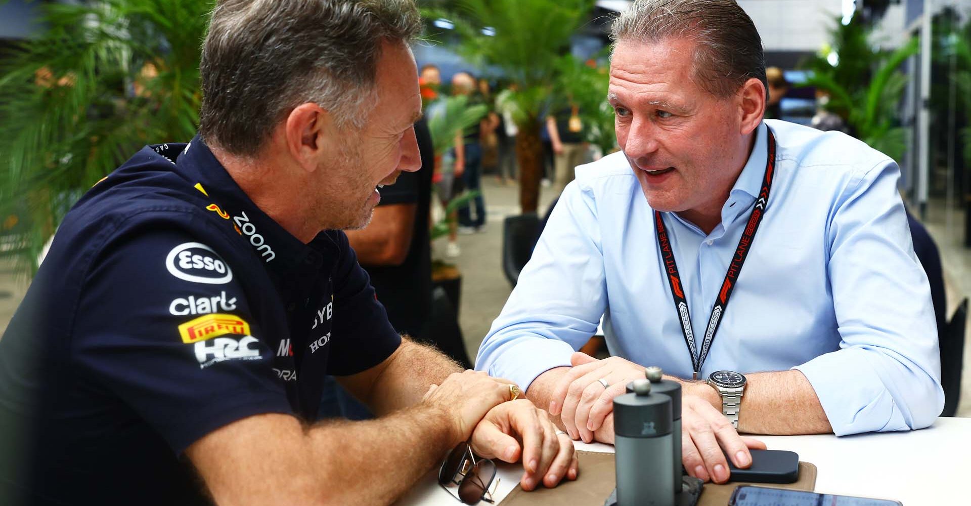 SAO PAULO, BRAZIL - NOVEMBER 01: Oracle Red Bull Racing Team Principal Christian Horner talks to Jos Verstappen in the Paddock during practice ahead of the F1 Grand Prix of Brazil at Autodromo Jose Carlos Pace on November 01, 2024 in Sao Paulo, Brazil. (Photo by Mark Thompson/Getty Images) // Getty Images / Red Bull Content Pool // SI202411010440 // Usage for editorial use only //