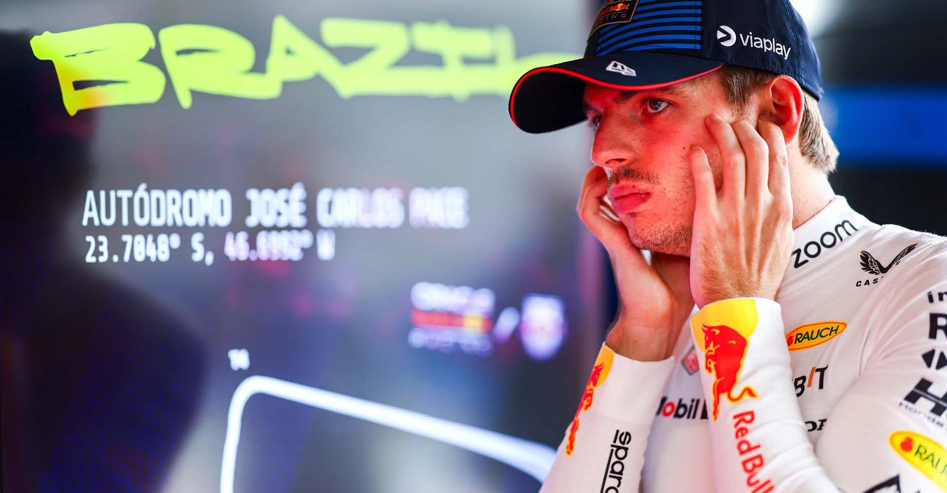 SAO PAULO, BRAZIL - NOVEMBER 01: Max Verstappen of the Netherlands and Oracle Red Bull Racing looks on in the garage prior to Sprint Qualifying ahead of the F1 Grand Prix of Brazil at Autodromo Jose Carlos Pace on November 01, 2024 in Sao Paulo, Brazil. (Photo by Mark Thompson/Getty Images) // Getty Images / Red Bull Content Pool // SI202411010485 // Usage for editorial use only //