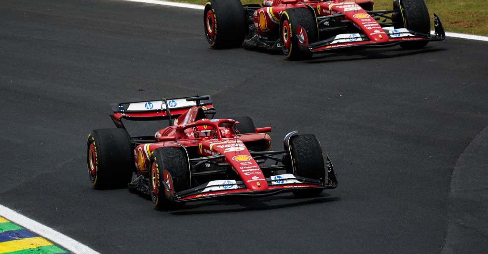 16 LECLERC Charles (mco), Scuderia Ferrari SF-24, 55 SAINZ Carlos (spa), Scuderia Ferrari SF-24, action during the Formula 1 Grande Premio de Sao Paulo 2024, 21th round of the 2024 Formula One World Championship from November 1 to 3, 2024 on the Interlagos Circuit, in Sao Paulo, Brazil - Photo Florent Gooden / DPPI