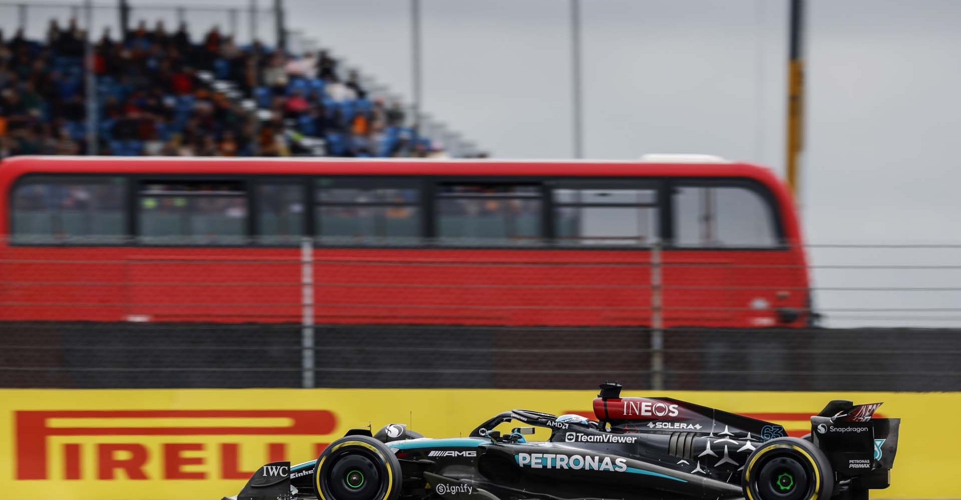 SILVERSTONE CIRCUIT, UNITED KINGDOM - JULY 05: George Russell, Mercedes F1 W15 during the British GP at Silverstone Circuit on Friday July 05, 2024 in Northamptonshire, United Kingdom. (Photo by Glenn Dunbar / LAT Images)