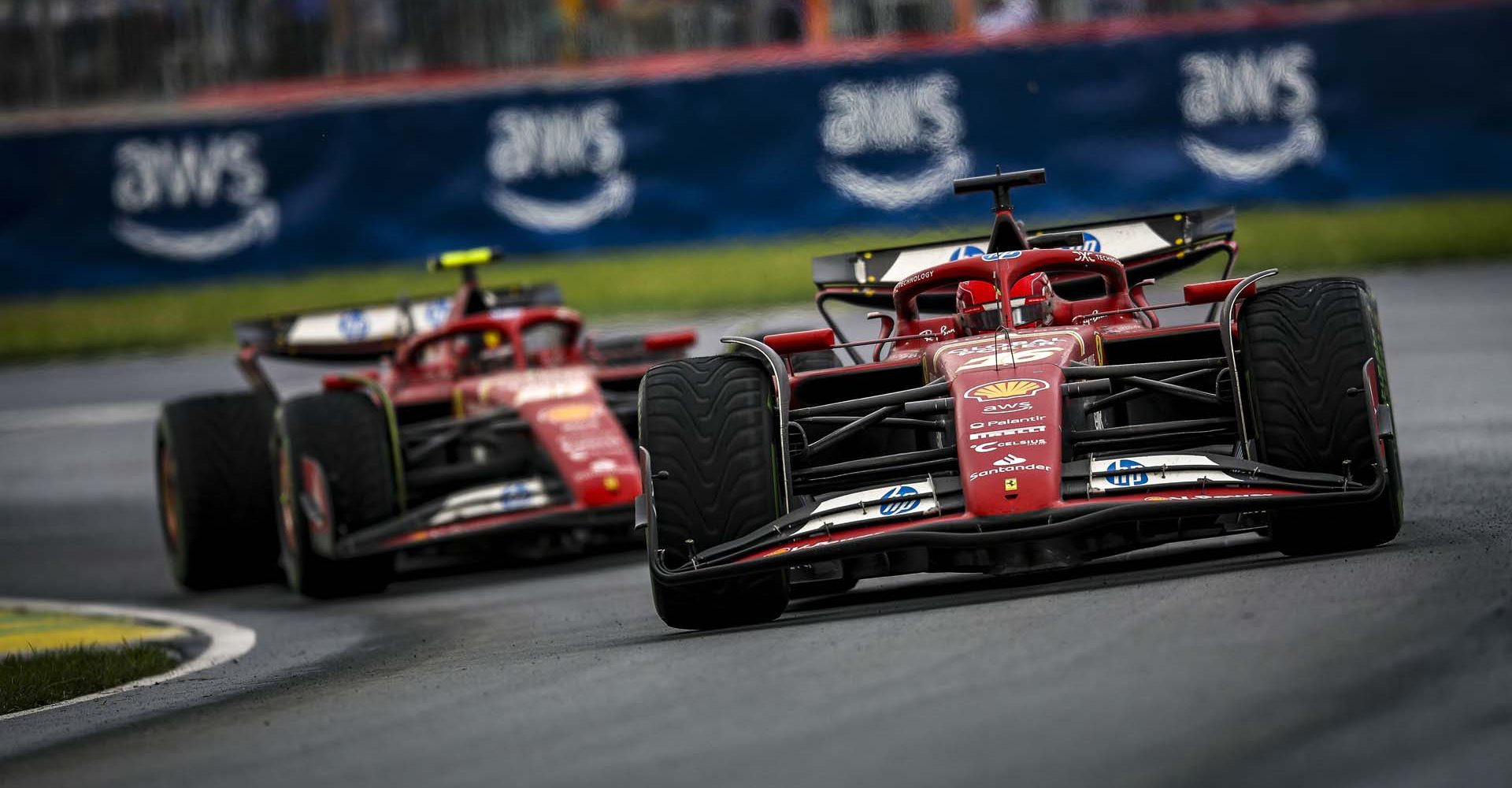 16 LECLERC Charles (mco), Scuderia Ferrari SF-24 and 55 SAINZ Carlos (spa), Scuderia Ferrari SF-24, action during the Formula 1 AWS Grand Prix du Canada 2024, 9th round of the 2024 Formula One World Championship from June 07 to 09, 2024 on the Circuit Gilles Villeneuve, in Montréal, Canada - Photo Eric Alonso / DPPI