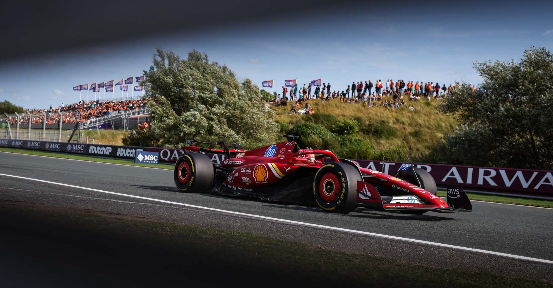 16 LECLERC Charles (mco), Scuderia Ferrari SF-24, action during the Formula 1 Heineken Dutch Grand Prix 2024, 15th round of the 2024 Formula One World Championship from August 23 to 25, 2024 on the Circuit Zandvoort, in Zandvoort, Netherlands - Photo Florent Gooden / DPPI