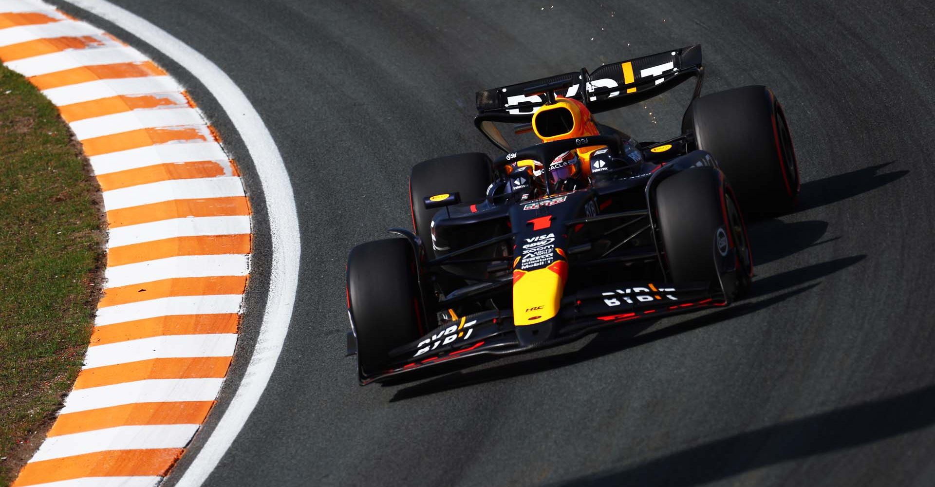 ZANDVOORT, NETHERLANDS - AUGUST 23: Max Verstappen of the Netherlands driving the (1) Oracle Red Bull Racing RB20 on track during practice ahead of the F1 Grand Prix of Netherlands at Circuit Zandvoort on August 23, 2024 in Zandvoort, Netherlands. (Photo by Clive Rose/Getty Images) // Getty Images / Red Bull Content Pool // SI202408230609 // Usage for editorial use only //