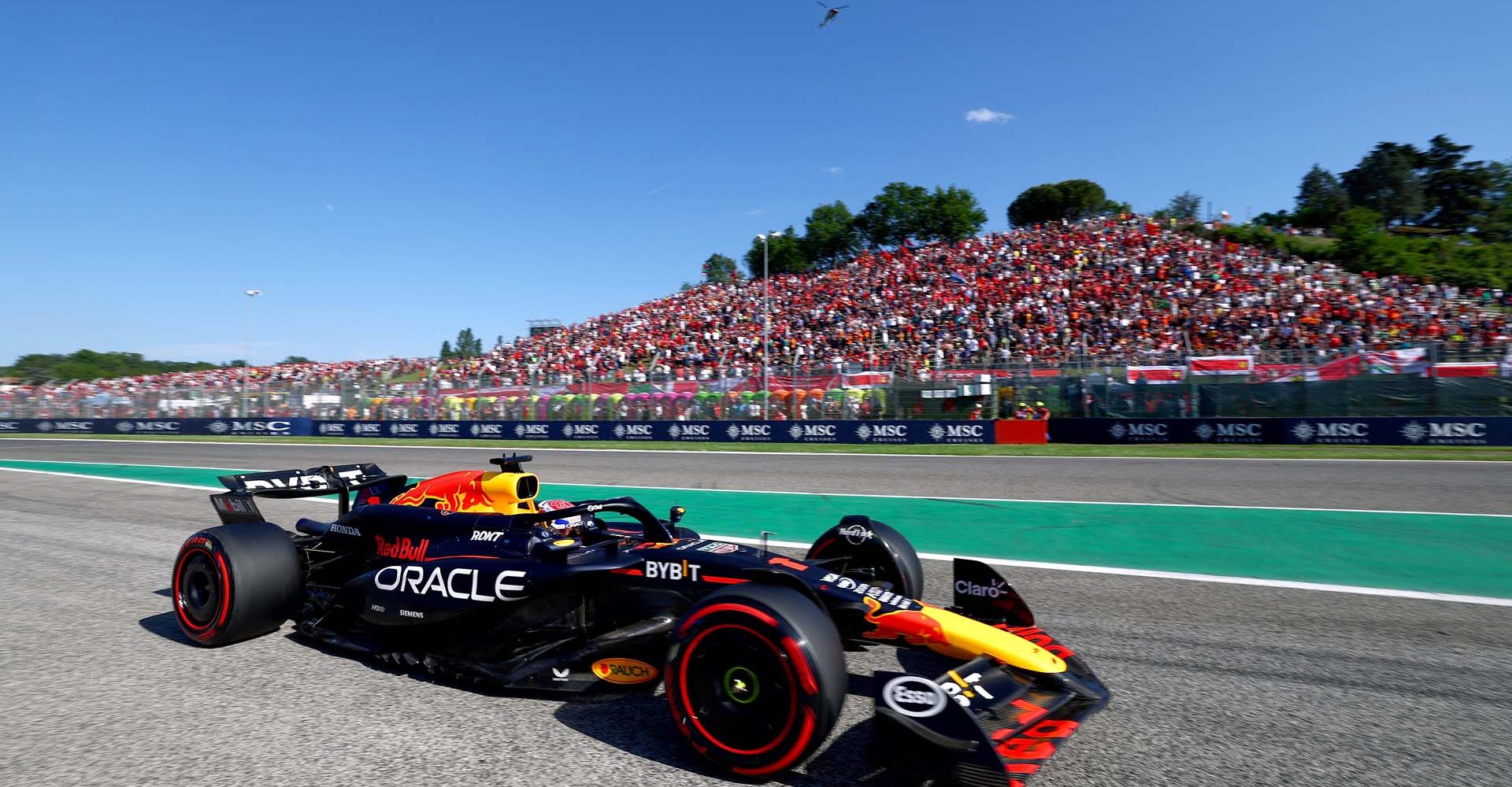 IMOLA, ITALY - MAY 18: Max Verstappen of the Netherlands driving the (1) Oracle Red Bull Racing RB20 on track during qualifying ahead of the F1 Grand Prix of Emilia-Romagna at Autodromo Enzo e Dino Ferrari Circuit on May 18, 2024 in Imola, Italy. (Photo by Lars Baron/Getty Images) // Getty Images / Red Bull Content Pool // SI202405180396 // Usage for editorial use only //