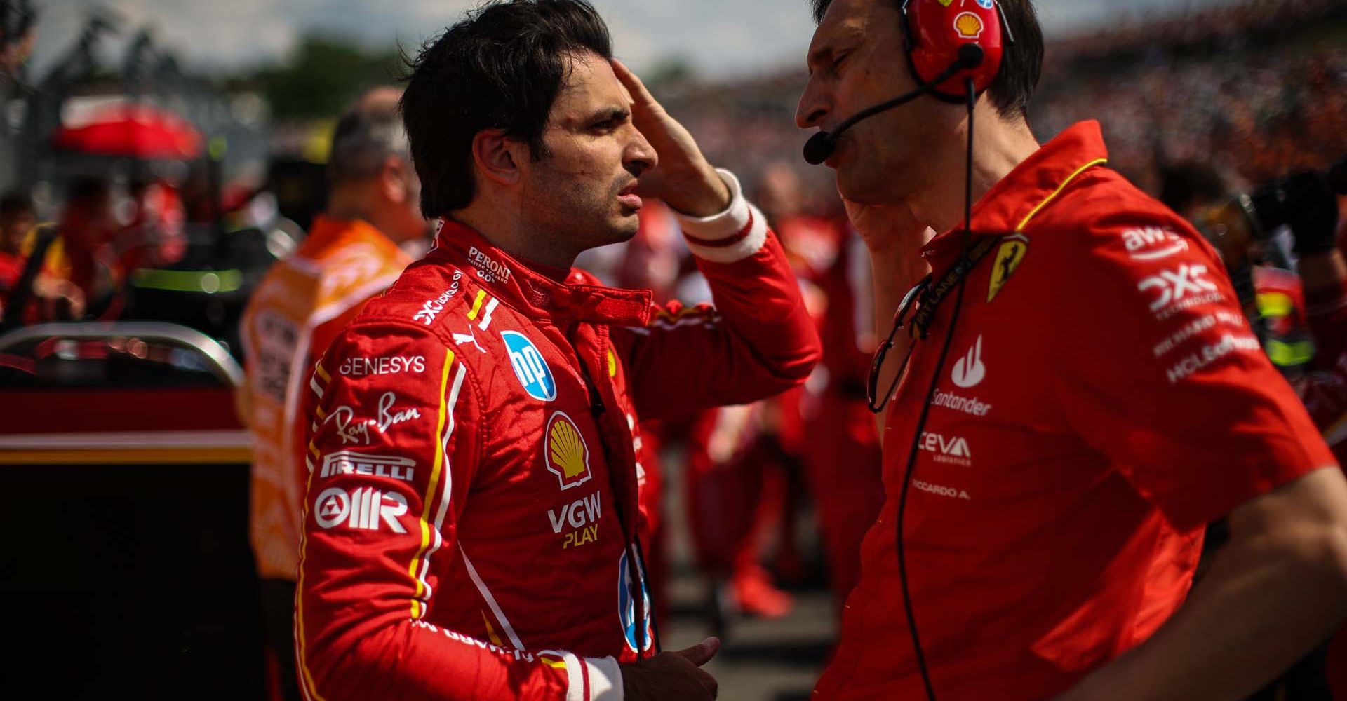 SAINZ Carlos (spa), Scuderia Ferrari SF-24, portrait ADAMI Riccardo, Scuderia Ferrari Race Engine of Carlos Sainz, portrait during the Formula 1 Hungarian Grand Prix 2024, 13th round of the 2024 Formula One World Championship from July 19 to 21, 2024 on the Hungaroring, in Mogyorod, Hungary - Photo Xavi Bonilla / DPPI