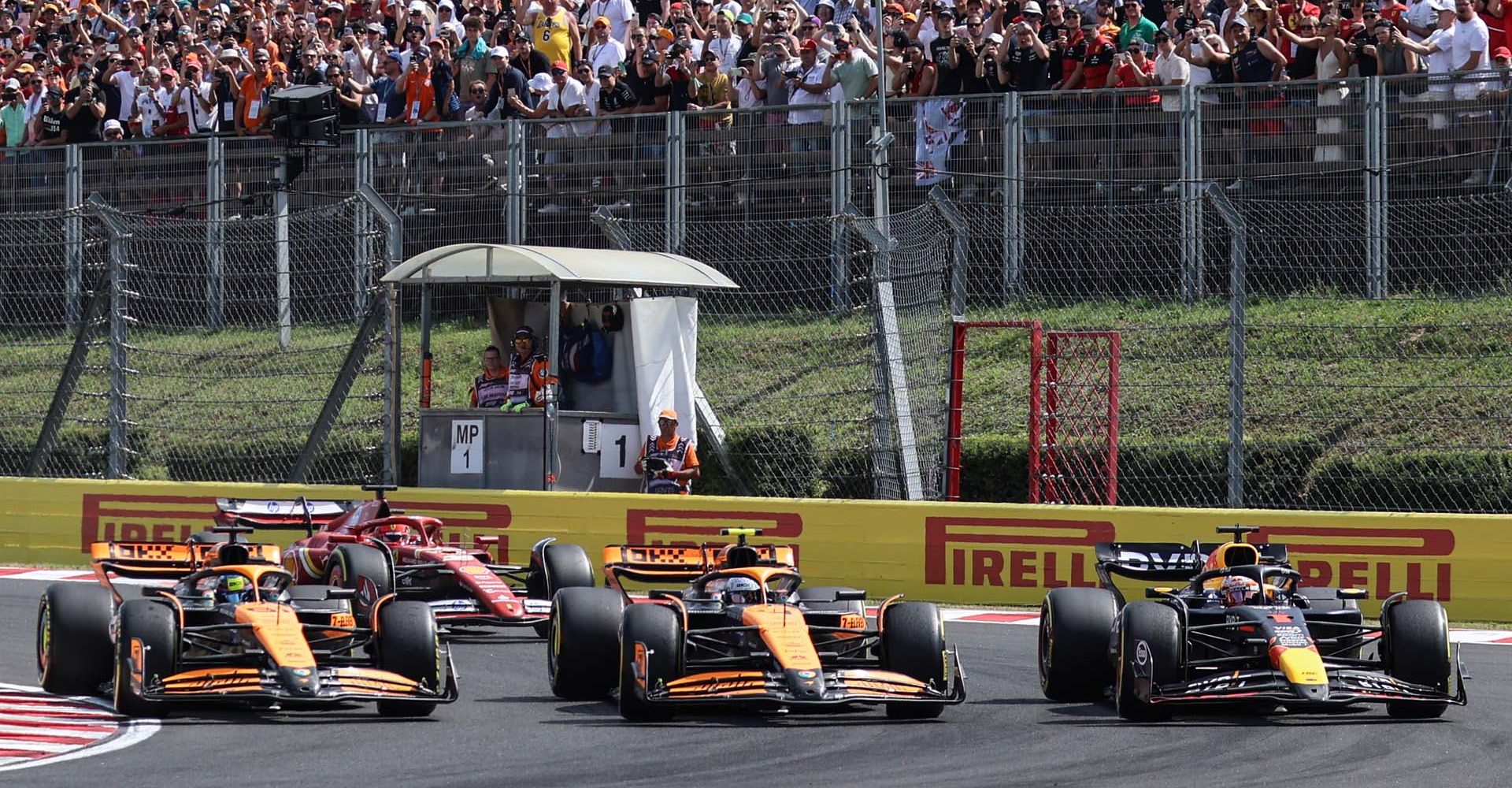 Hungarian Grand Prix, start, Lando Norris, Oscar Piastri, Max Verstappen