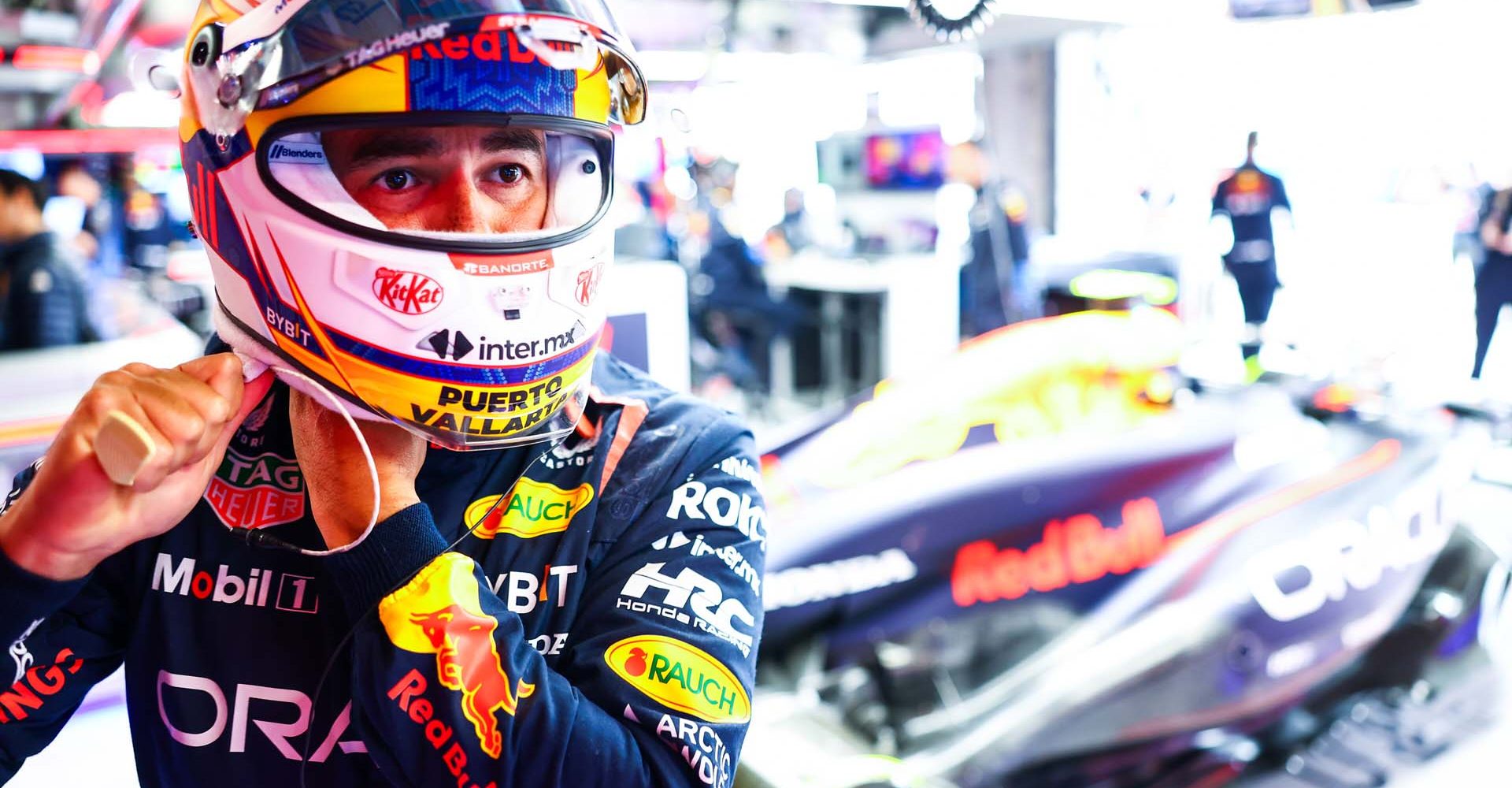 SUZUKA, JAPAN - APRIL 05: Sergio Perez of Mexico and Oracle Red Bull Racing prepares to drive in the garage during practice ahead of the F1 Grand Prix of Japan at Suzuka International Racing Course on April 05, 2024 in Suzuka, Japan. (Photo by Mark Thompson/Getty Images) // Getty Images / Red Bull Content Pool // SI202404050108 // Usage for editorial use only //