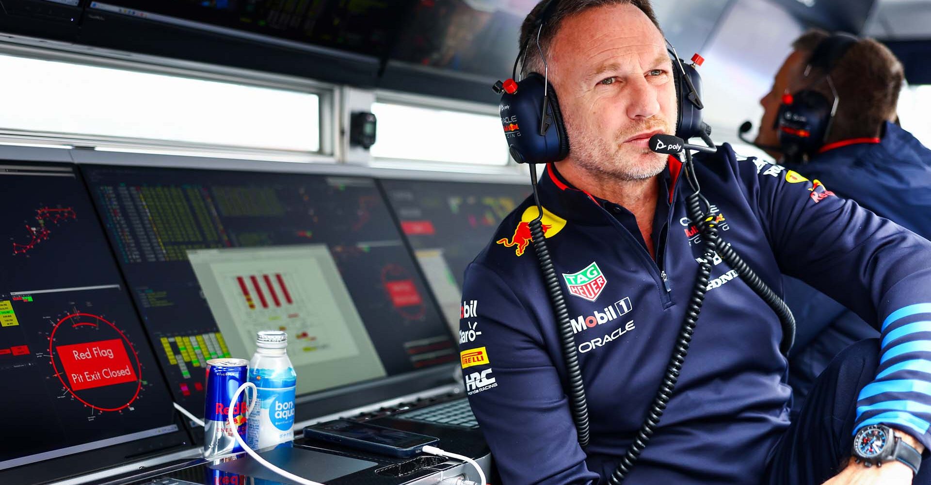 SUZUKA, JAPAN - APRIL 05: Oracle Red Bull Racing Team Principal Christian Horner looks on from the pitwall during practice ahead of the F1 Grand Prix of Japan at Suzuka International Racing Course on April 05, 2024 in Suzuka, Japan. (Photo by Mark Thompson/Getty Images) // Getty Images / Red Bull Content Pool // SI202404050146 // Usage for editorial use only //