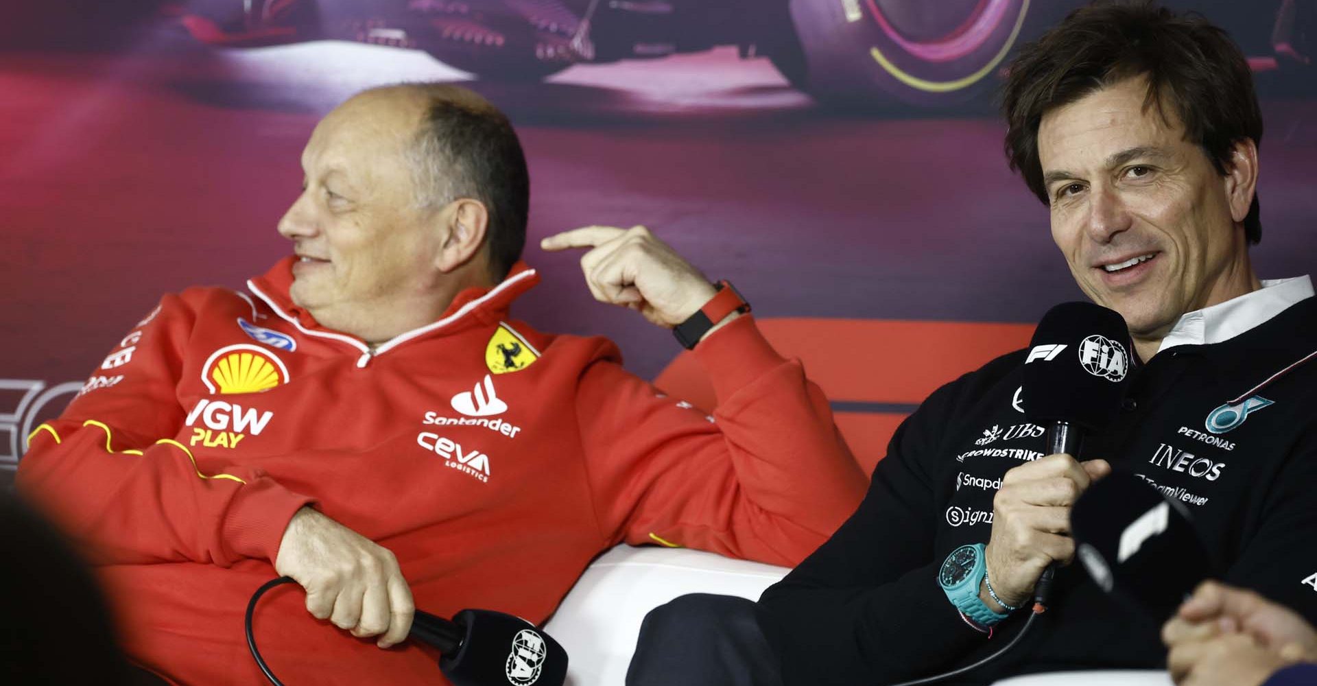 2024 Las Vegas Grand Prix, Thursday - LAT Images Fred Vasseur & Toto Wolff