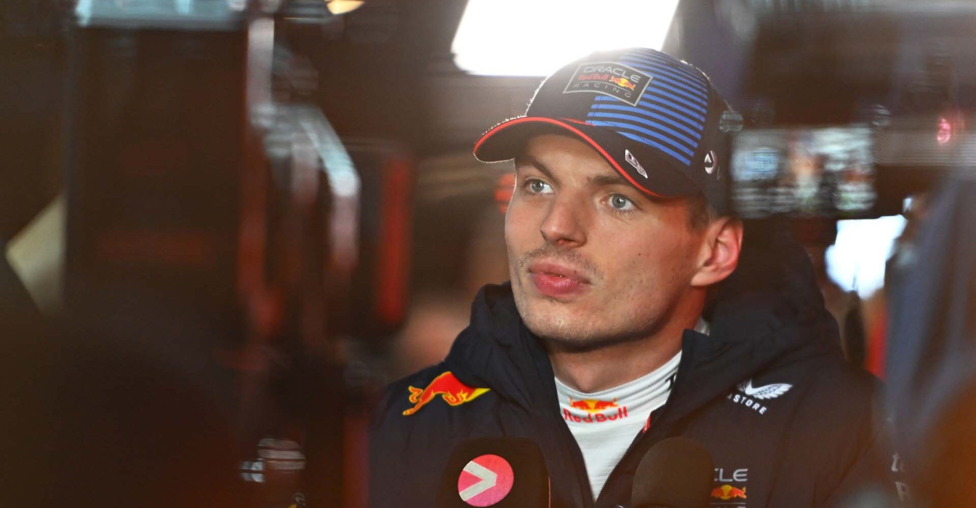 LAS VEGAS, NEVADA - NOVEMBER 22: Fifth placed qualifier Max Verstappen of the Netherlands and Oracle Red Bull Racing talks to the media in the Paddock during qualifying ahead of the F1 Grand Prix of Las Vegas at Las Vegas Strip Circuit on November 22, 2024 in Las Vegas, Nevada. (Photo by Rudy Carezzevoli/Getty Images) // Getty Images / Red Bull Content Pool // SI202411230247 // Usage for editorial use only //