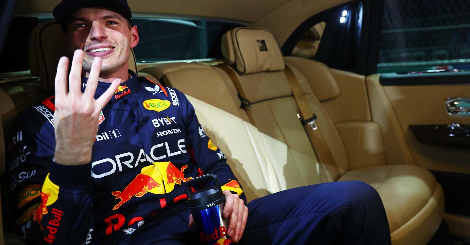 LAS VEGAS, NEVADA - NOVEMBER 23: 2024 F1 World Drivers Champion Max Verstappen of the Netherlands and Oracle Red Bull Racing celebrates in parc ferme during the F1 Grand Prix of Las Vegas at Las Vegas Strip Circuit on November 23, 2024 in Las Vegas, Nevada. (Photo by Mark Thompson/Getty Images) // Getty Images / Red Bull Content Pool // SI202411240345 // Usage for editorial use only //