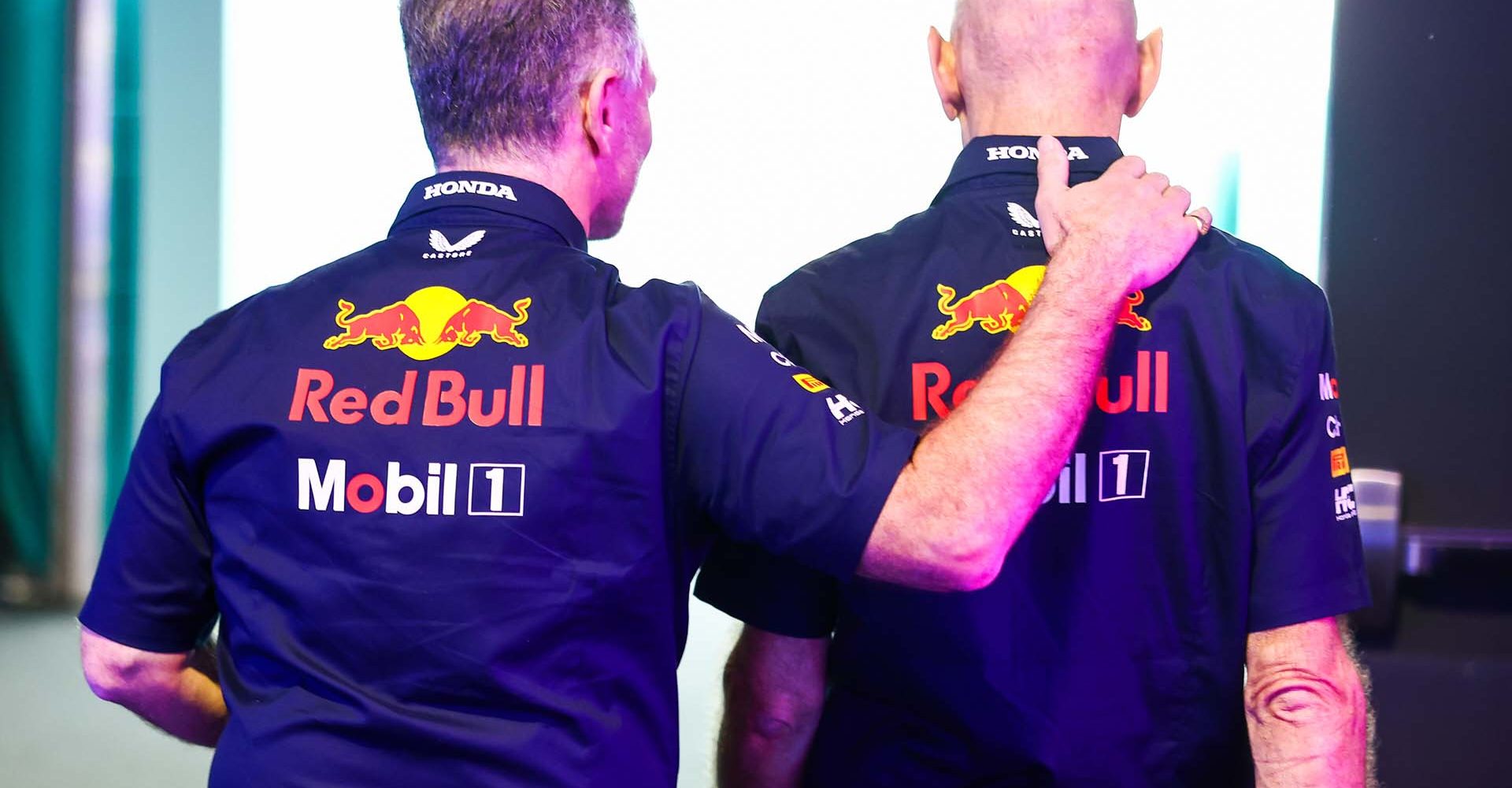 MIAMI, FLORIDA - MAY 03: Adrian Newey, the Chief Technical Officer of Oracle Red Bull Racing and Oracle Red Bull Racing Team Principal Christian Horner walk in the Paddock prior to practice ahead of the F1 Grand Prix of Miami at Miami International Autodrome on May 03, 2024 in Miami, Florida. (Photo by Mark Thompson/Getty Images) // Getty Images / Red Bull Content Pool // SI202405030484 // Usage for editorial use only //