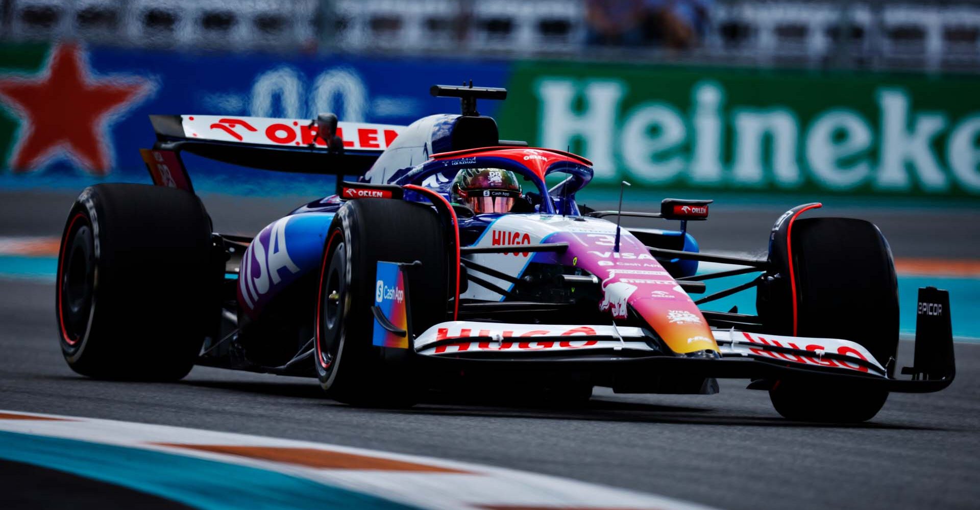 MIAMI, FLORIDA - MAY 03: Daniel Ricciardo of Australia driving the (3) Visa Cash App RB VCARB 01 on track during practice ahead of the F1 Grand Prix of Miami at Miami International Autodrome on May 03, 2024 in Miami, Florida. (Photo by Chris Graythen/Getty Images) // Getty Images / Red Bull Content Pool // SI202405030669 // Usage for editorial use only //