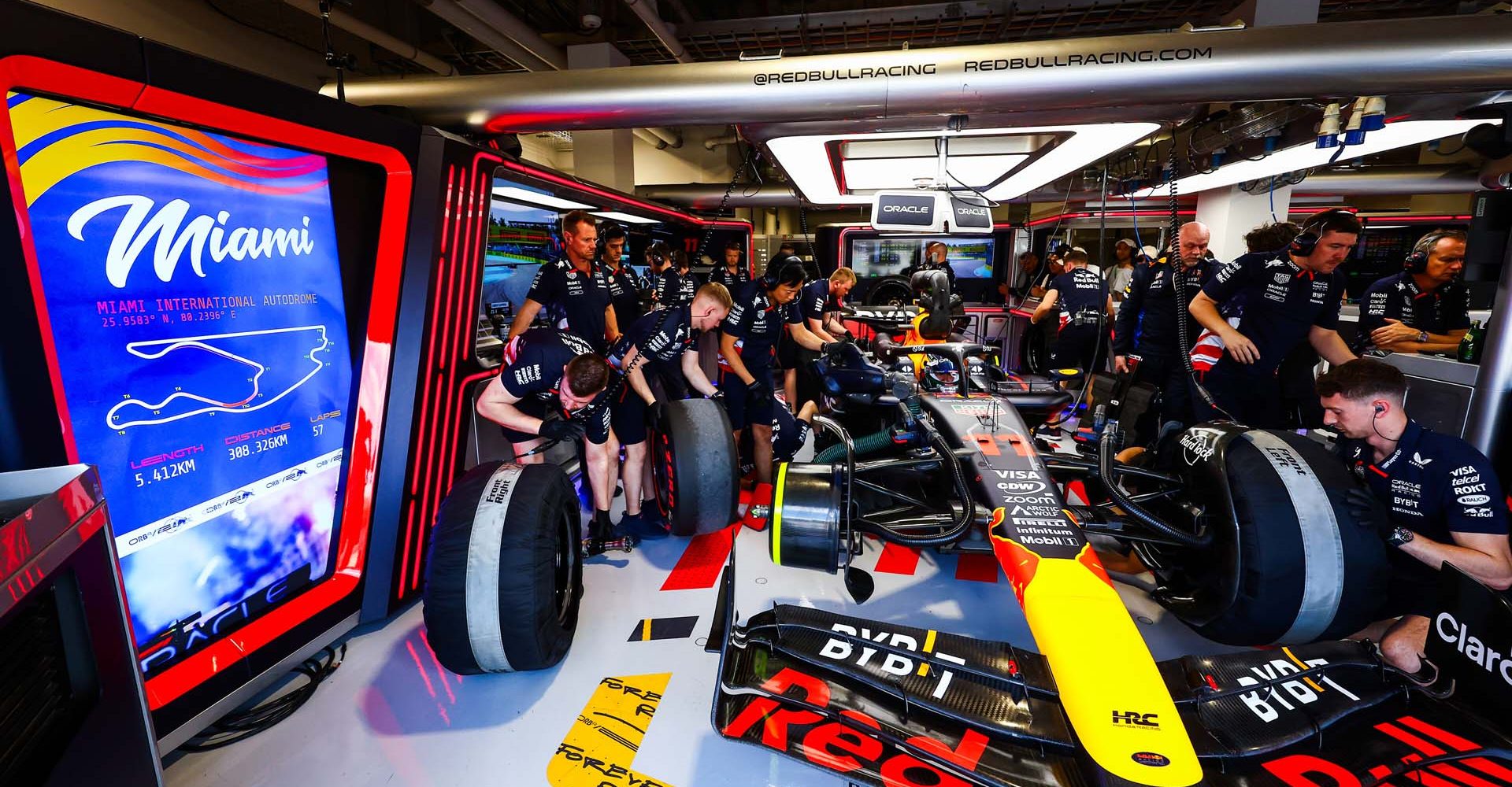 MIAMI, FLORIDA - MAY 04: Sergio Perez of Mexico and Oracle Red Bull Racing prepares to drive in the garage during qualifying ahead of the F1 Grand Prix of Miami at Miami International Autodrome on May 04, 2024 in Miami, Florida. (Photo by Mark Thompson/Getty Images) // Getty Images / Red Bull Content Pool // SI202405040521 // Usage for editorial use only //