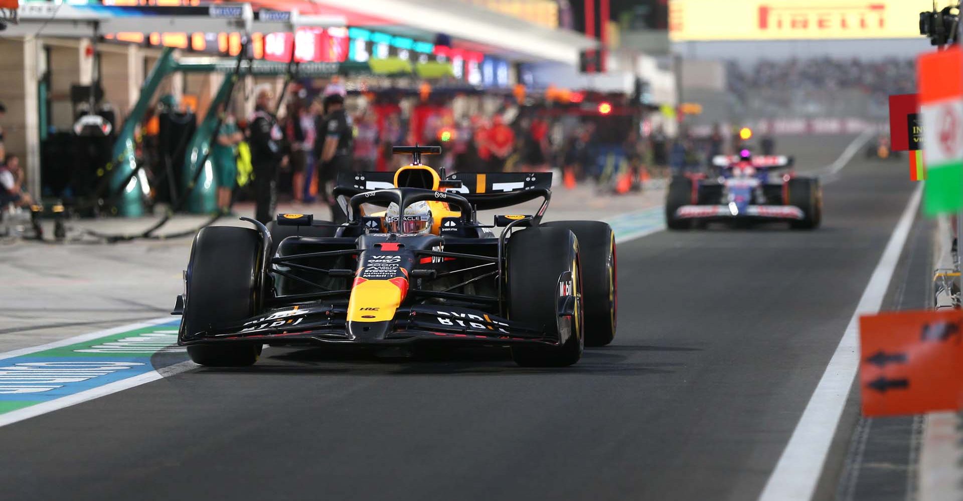 LOSAIL INTERNATIONAL CIRCUIT, QATAR - NOVEMBER 29: Max Verstappen, Red Bull Racing RB20, in the pit lane during the Qatar GP at Losail International Circuit on Friday November 29, 2024 in Losail, Qatar. (Photo by Dom Romney / LAT Images)