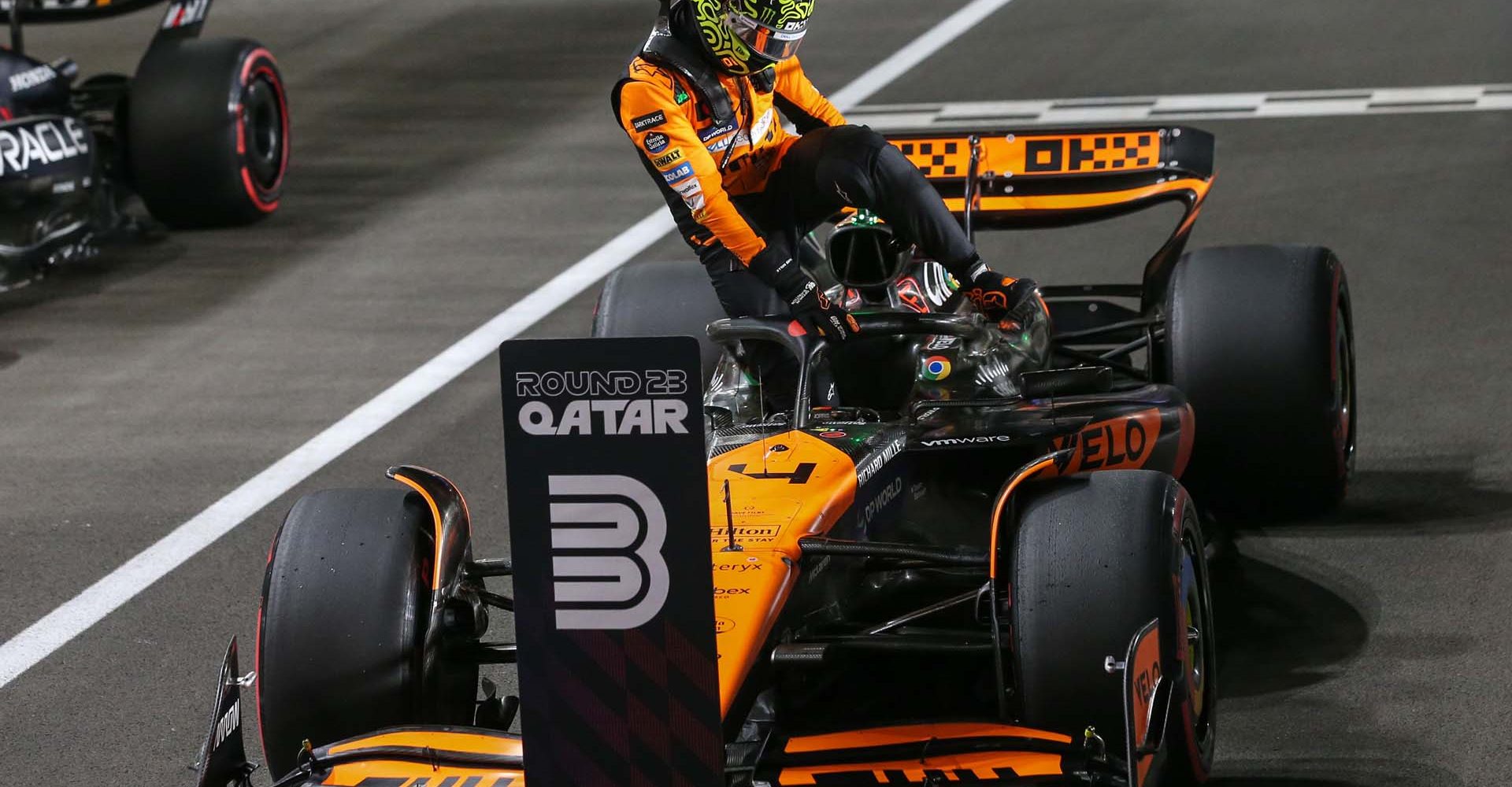 Lando Norris, McLaren F1 Team, arrives in Parc Ferme after Qualifying