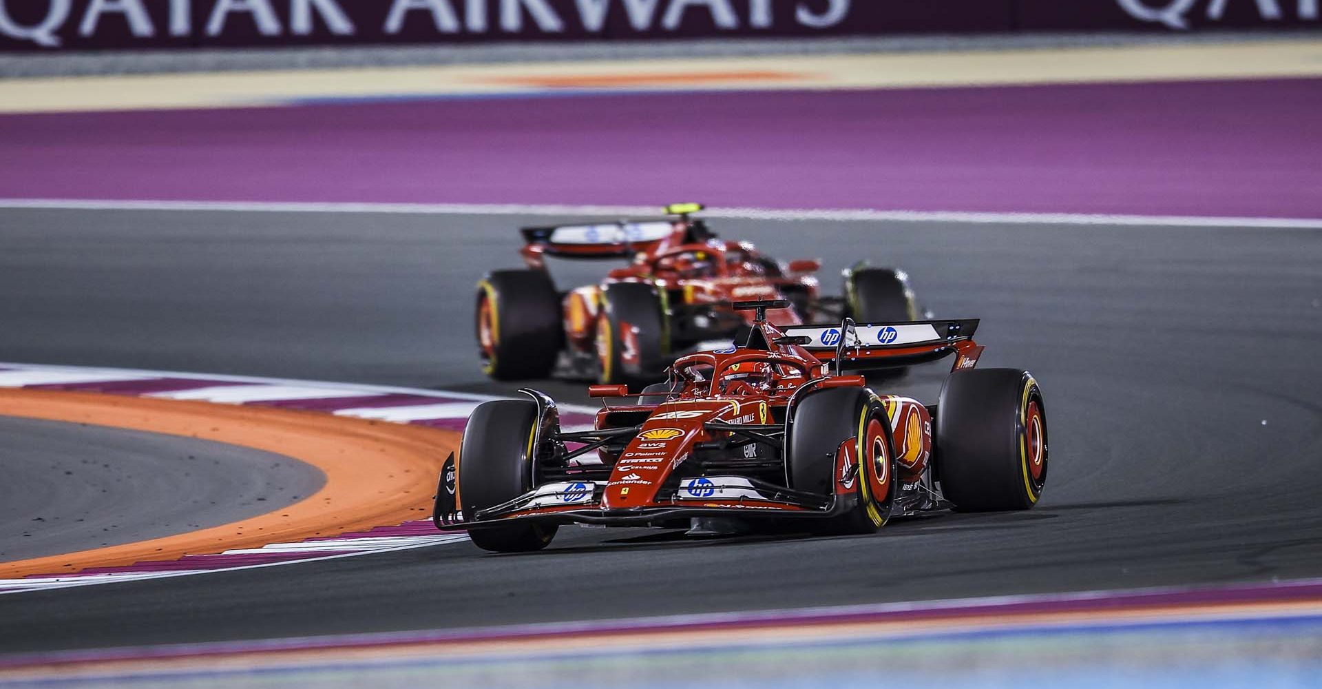 16 LECLERC Charles (mco), Scuderia Ferrari SF-24, 55 SAINZ Carlos (spa), Scuderia Ferrari SF-24, action during the Formula 1 Qatar Airways Qatar Grand Prix 2024, 23th round of the 2024 Formula One World Championship from November 29 to December 1, 2024 on the Lusail International Circuit, in Lusail, Qatar - Photo Eric Alonso / DPPI