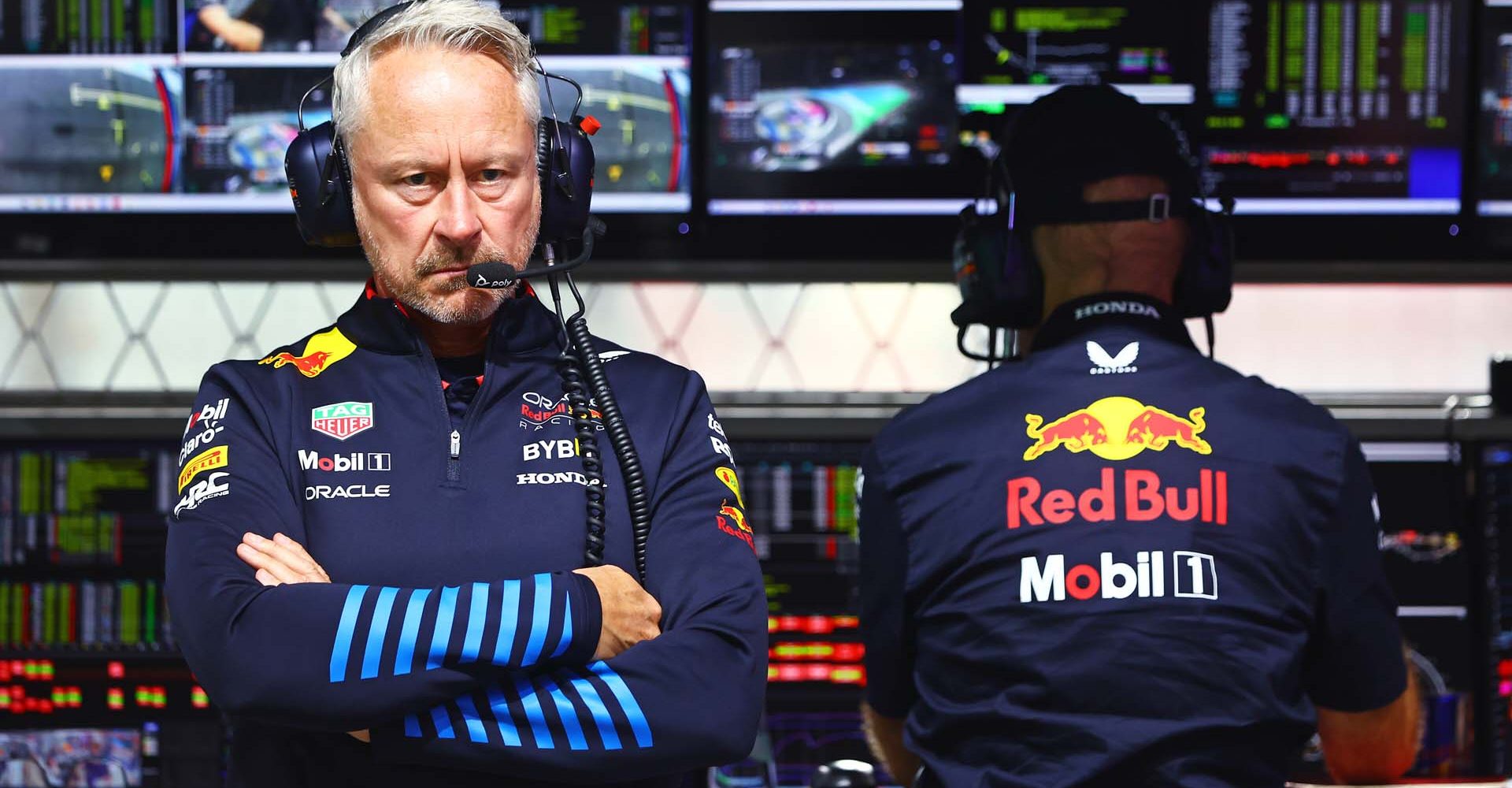 JEDDAH, SAUDI ARABIA - MARCH 08: Oracle Red Bull Racing Sporting Director Jonathan Wheatley looks on from the pitwall during qualifying ahead of the F1 Grand Prix of Saudi Arabia at Jeddah Corniche Circuit on March 08, 2024 in Jeddah, Saudi Arabia. (Photo by Mark Thompson/Getty Images) // Getty Images / Red Bull Content Pool // SI202403080739 // Usage for editorial use only //