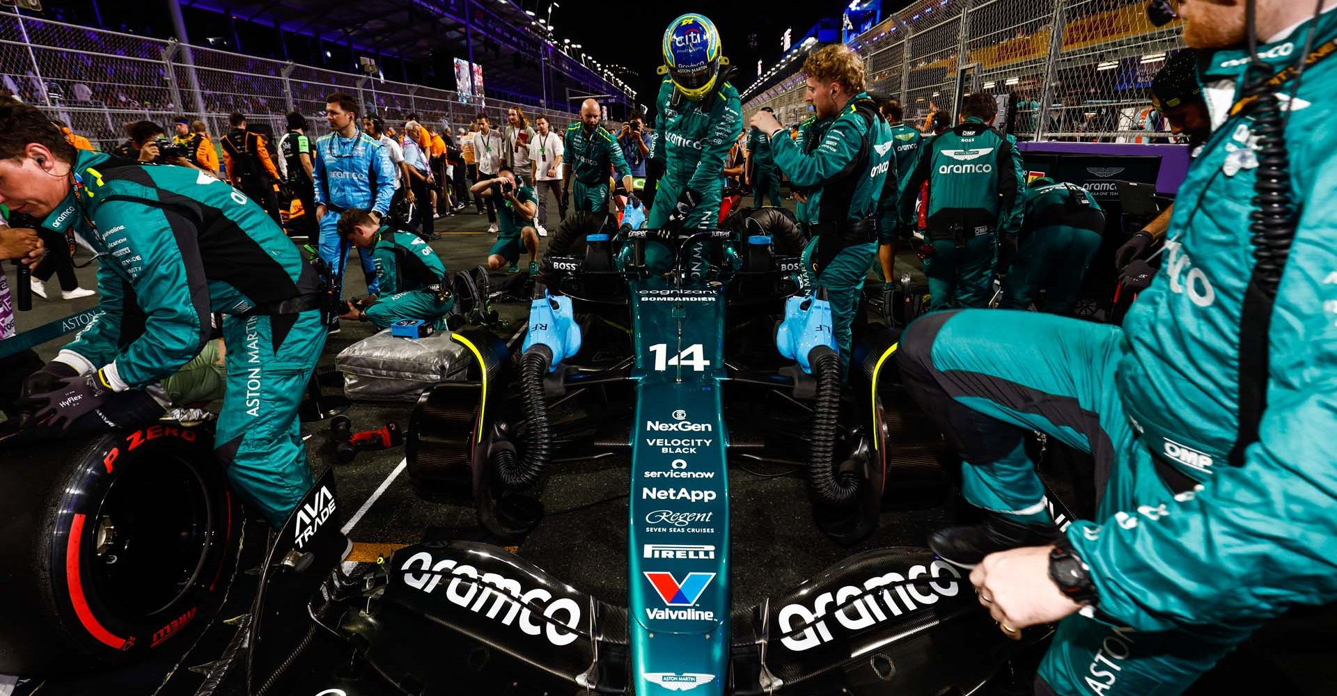 JEDDAH STREET CIRCUIT, SAUDI ARABIA - MARCH 09: Fernando Alonso, Aston Martin F1 Team, on the grid during the Saudi Arabian GP at Jeddah Street Circuit on Saturday March 09, 2024 in Jeddah, Saudi Arabia. (Photo by Zak Mauger / LAT Images)