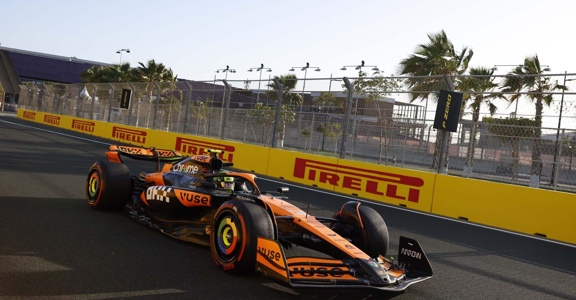 JEDDAH STREET CIRCUIT, SAUDI ARABIA - MARCH 07: Lando Norris, McLaren MCL38 during the Saudi Arabian GP at Jeddah Street Circuit on Thursday March 07, 2024 in Jeddah, Saudi Arabia. (Photo by Steven Tee / LAT Images)