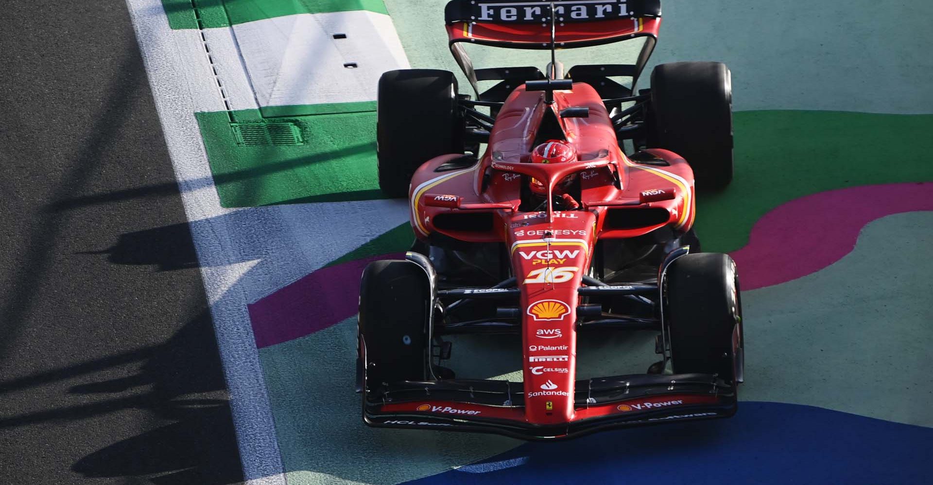 JEDDAH STREET CIRCUIT, SAUDI ARABIA - MARCH 07: Charles Leclerc, Ferrari SF-24, runs wide during the Saudi Arabian GP at Jeddah Street Circuit on Thursday March 07, 2024 in Jeddah, Saudi Arabia. (Photo by Mark Sutton / LAT Images)