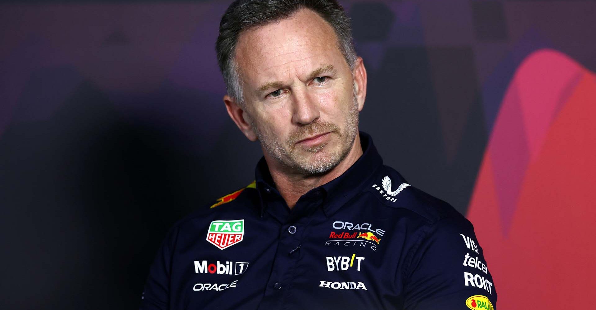 JEDDAH, SAUDI ARABIA - MARCH 07: Oracle Red Bull Racing Team Principal Christian Horner attends the Team Principals Press Conference during practice ahead of the F1 Grand Prix of Saudi Arabia at Jeddah Corniche Circuit on March 07, 2024 in Jeddah, Saudi Arabia. (Photo by Bryn Lennon/Getty Images) // Getty Images / Red Bull Content Pool // SI202403070533 // Usage for editorial use only //