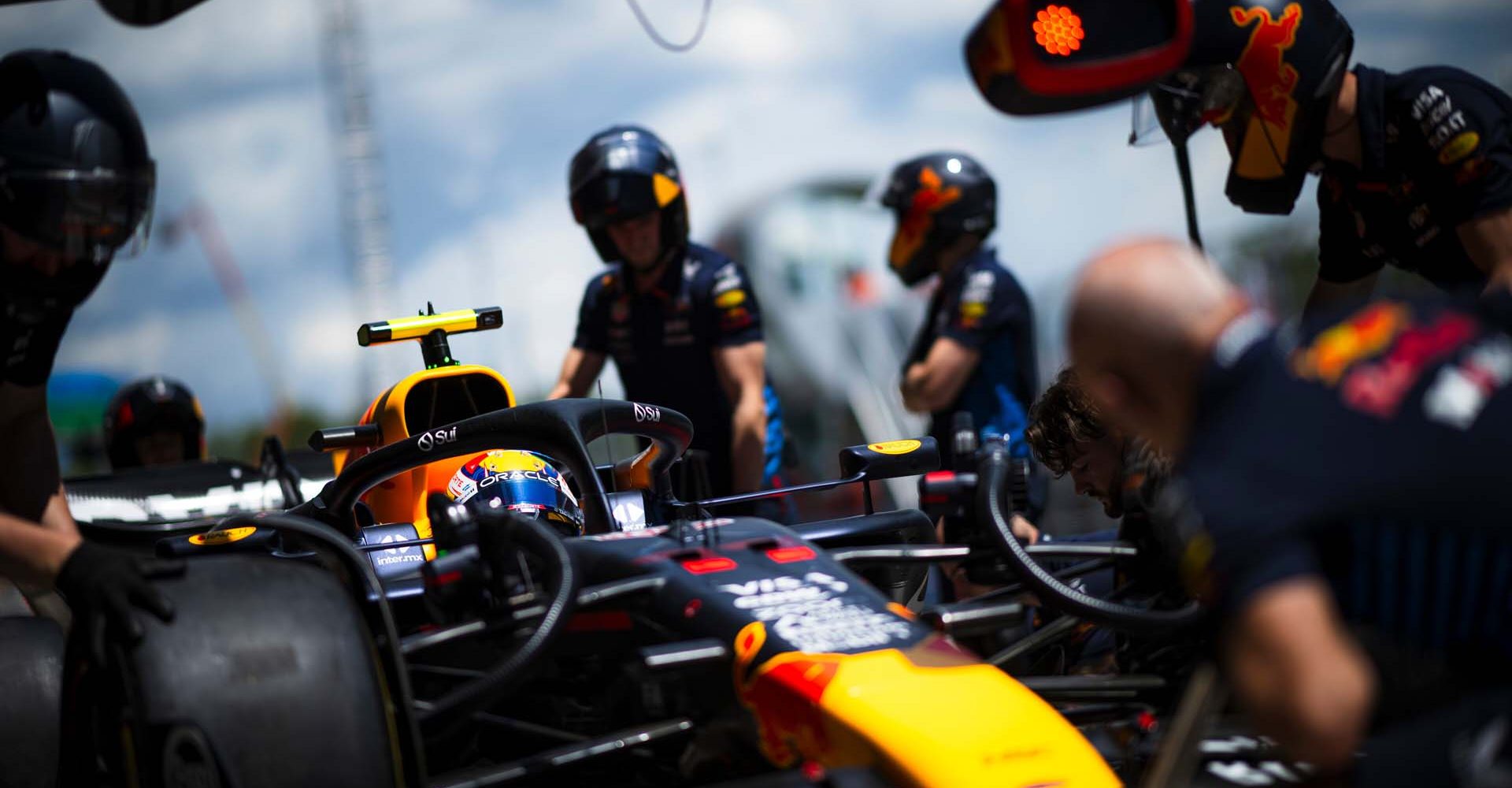 BARCELONA, SPAIN - JUNE 21: Sergio Perez of Mexico and Oracle Red Bull Racing stops in the Pitlane during practice ahead of the F1 Grand Prix of Spain at Circuit de Barcelona-Catalunya on June 21, 2024 in Barcelona, Spain. (Photo by Rudy Carezzevoli/Getty Images) // Getty Images / Red Bull Content Pool // SI202406210645 // Usage for editorial use only //