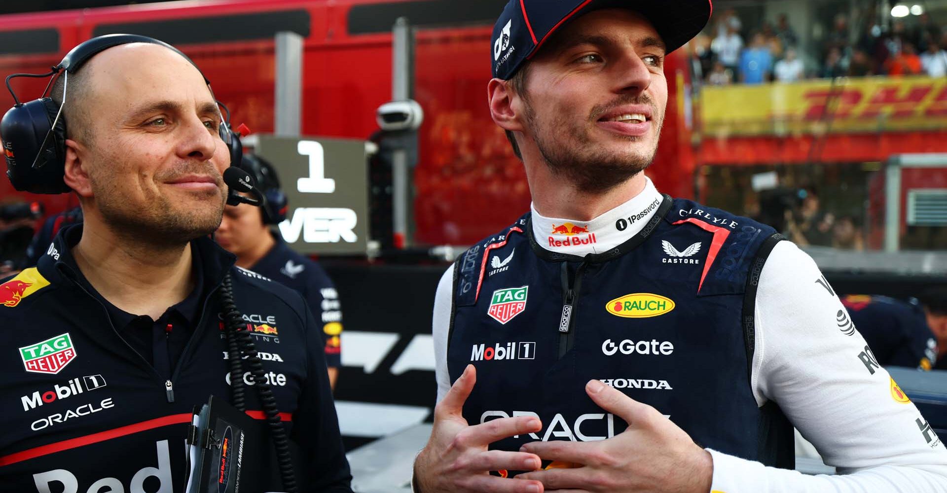 ABU DHABI, UNITED ARAB EMIRATES - DECEMBER 07: Gianpiero Lambiase, Head of Racing of Oracle Red Bull Racing and Max Verstappen of the Netherlands and Oracle Red Bull Racing on the grid prior to the F1 Grand Prix of Abu Dhabi at Yas Marina Circuit on December 07, 2025 in Abu Dhabi, United Arab Emirates. (Photo by Mark Thompson/Getty Images) // Getty Images / Red Bull Content Pool // SI202512070140 // Usage for editorial use only //
