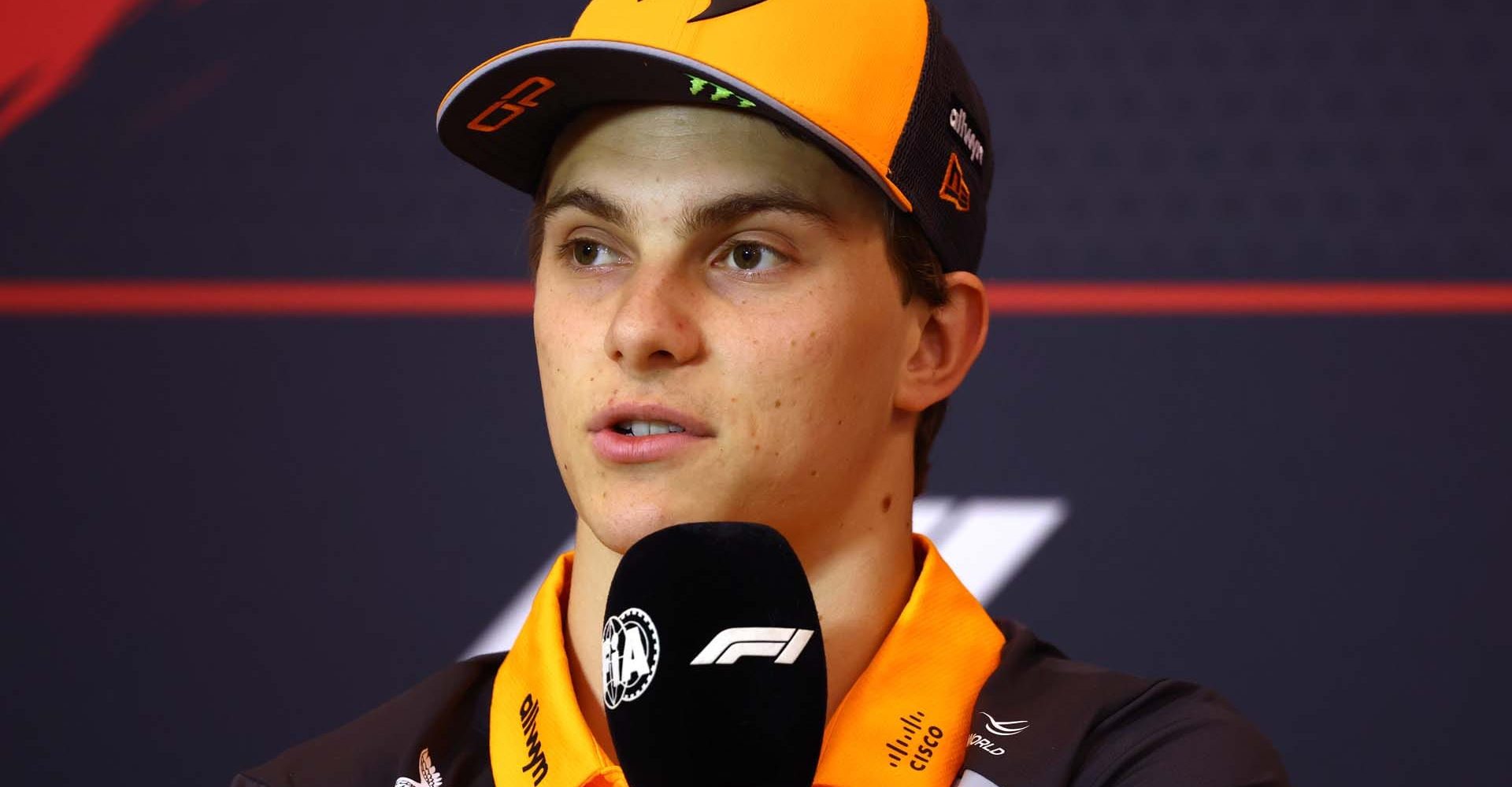 SPIELBERG, AUSTRIA - JUNE 26: Oscar Piastri of Australia and McLaren in the Drivers Press Conference during previews ahead of the F1 Grand Prix of Austria at Red Bull Ring on June 26, 2025 in Spielberg, Austria. (Photo by Clive Rose/Getty Images)