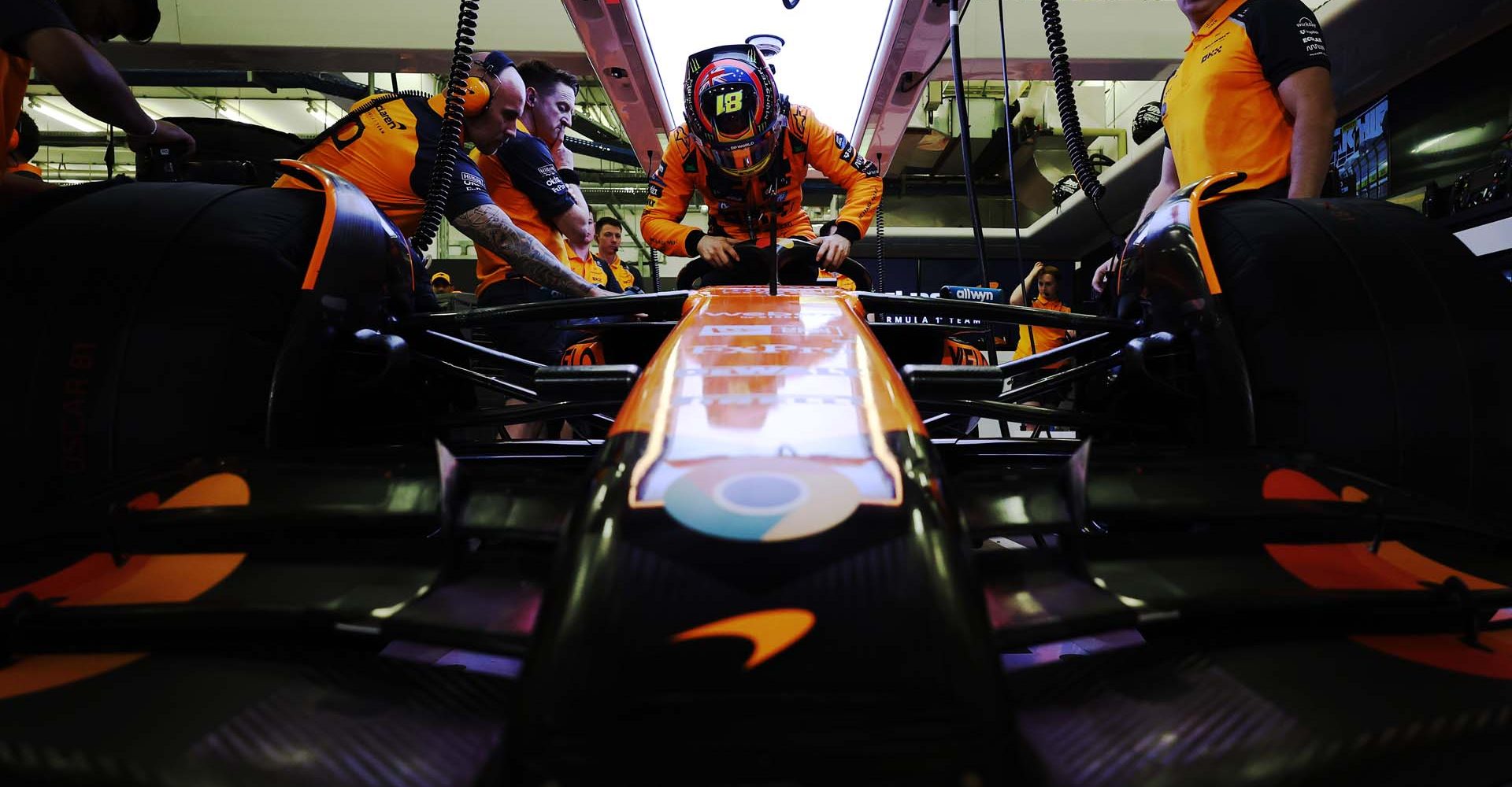 BAHRAIN, BAHRAIN - APRIL 12: Oscar Piastri of Australia and McLaren prepares to drive in the garage during qualifying ahead of the F1 Grand Prix of Bahrain at Bahrain International Circuit on April 12, 2025 in Bahrain, Bahrain. (Photo by Steven Tee/LAT Images)