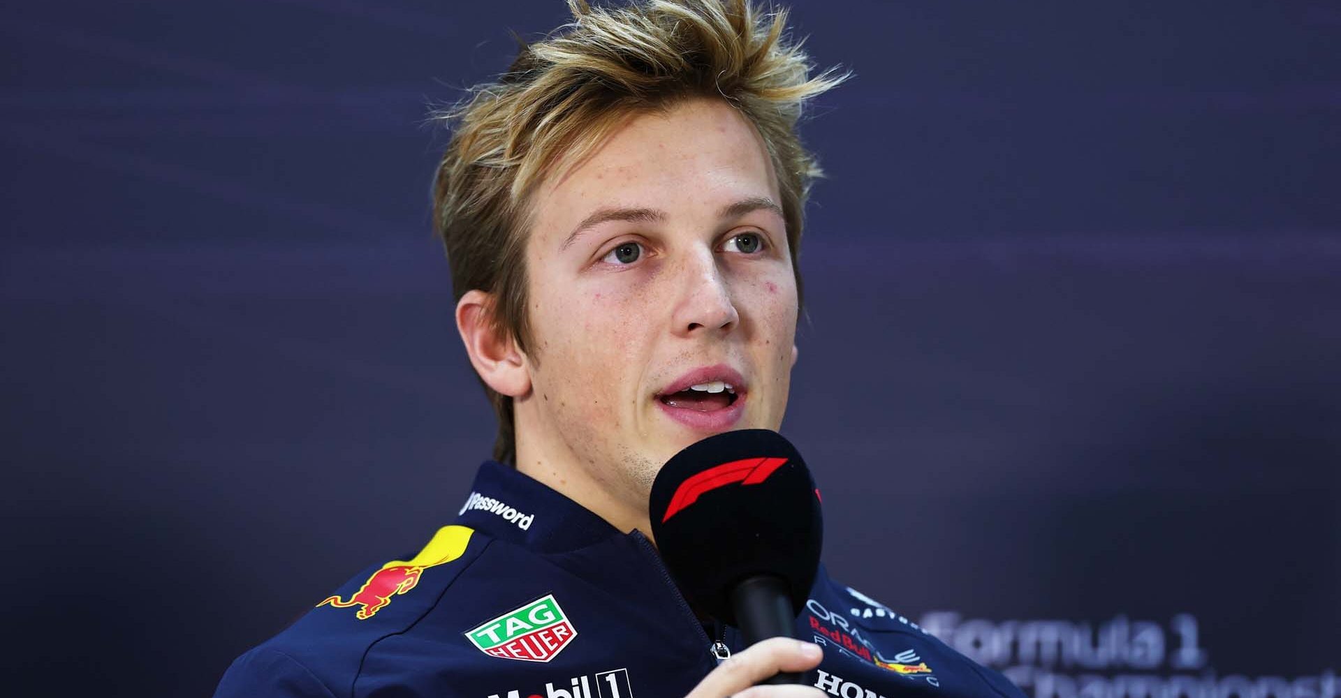 BAHRAIN, BAHRAIN - FEBRUARY 28: Liam Lawson of New Zealand and Oracle Red Bull Racing speaks during the Drivers Press Conference during day three of F1 Testing at Bahrain International Circuit on February 28, 2025 in Bahrain, Bahrain. (Photo by Clive Rose/Getty Images) // Getty Images / Red Bull Content Pool // SI202502280389 // Usage for editorial use only //