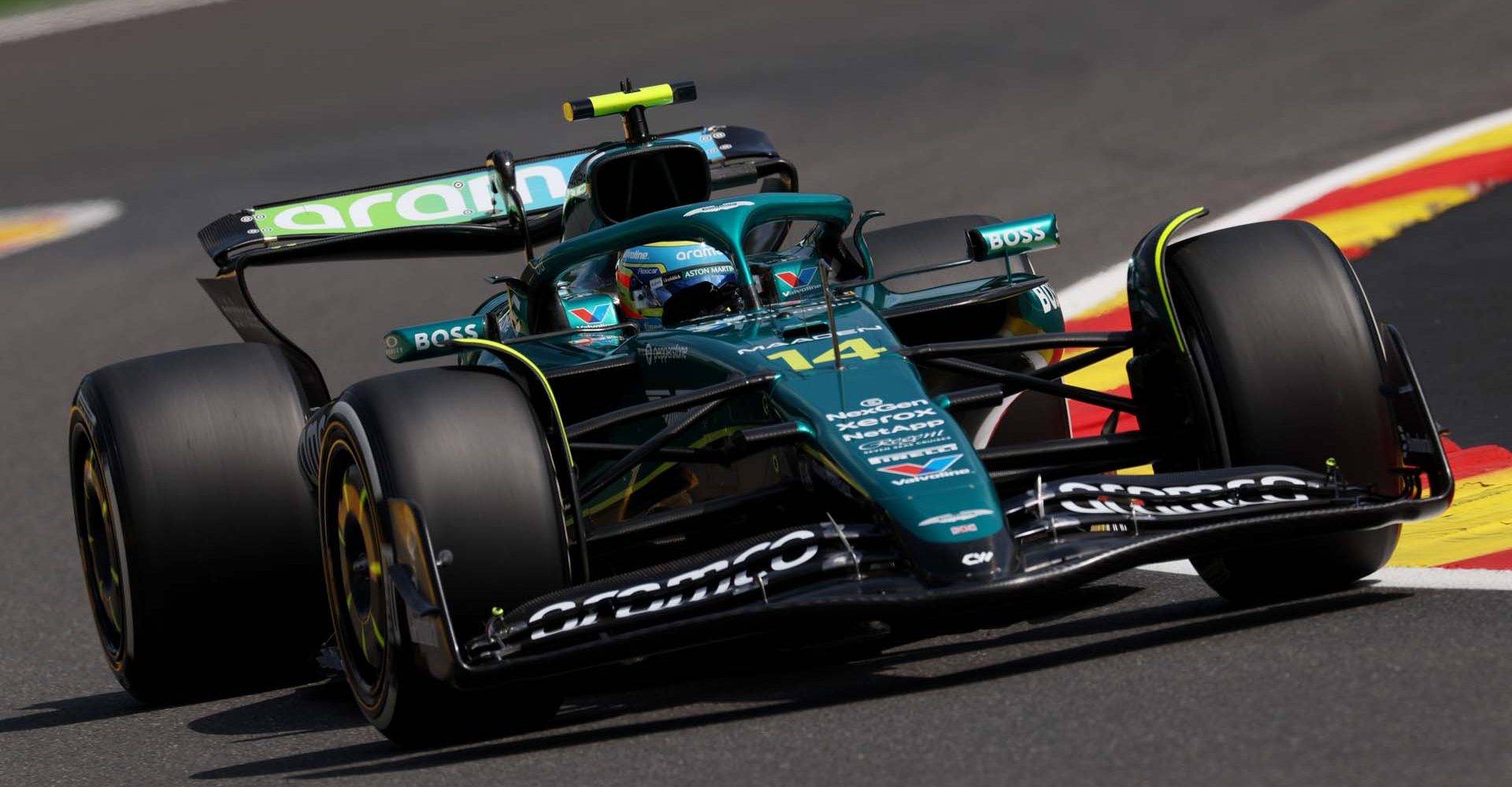 SPA, BELGIUM - JULY 25: Fernando Alonso of Spain driving the (14) Aston Martin F1 Team AMR25 Mercedes on track during practice ahead of the F1 Grand Prix of Belgium at Circuit de Spa-Francorchamps on July 25, 2025 in Spa, Belgium. (Photo by Ryan Pierse/Getty Images)
2226944308
Colour Image, Horizontal, sport, motorsport, formula one racing