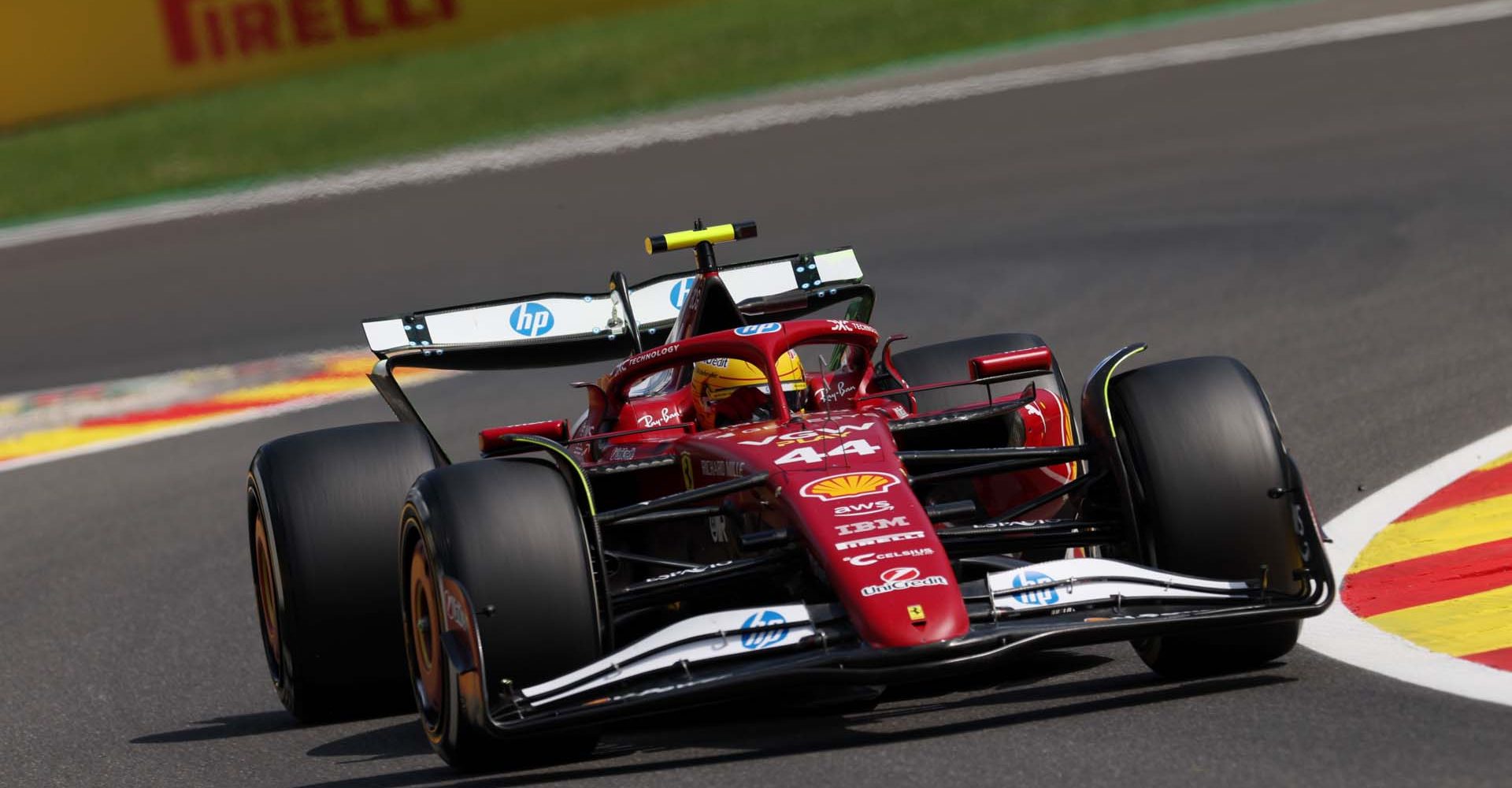 SPA, BELGIUM - JULY 25: Lewis Hamilton of Great Britain driving the (44) Scuderia Ferrari SF-25 on track during practice ahead of the F1 Grand Prix of Belgium at Circuit de Spa-Francorchamps on July 25, 2025 in Spa, Belgium. (Photo by Ryan Pierse/Getty Images)