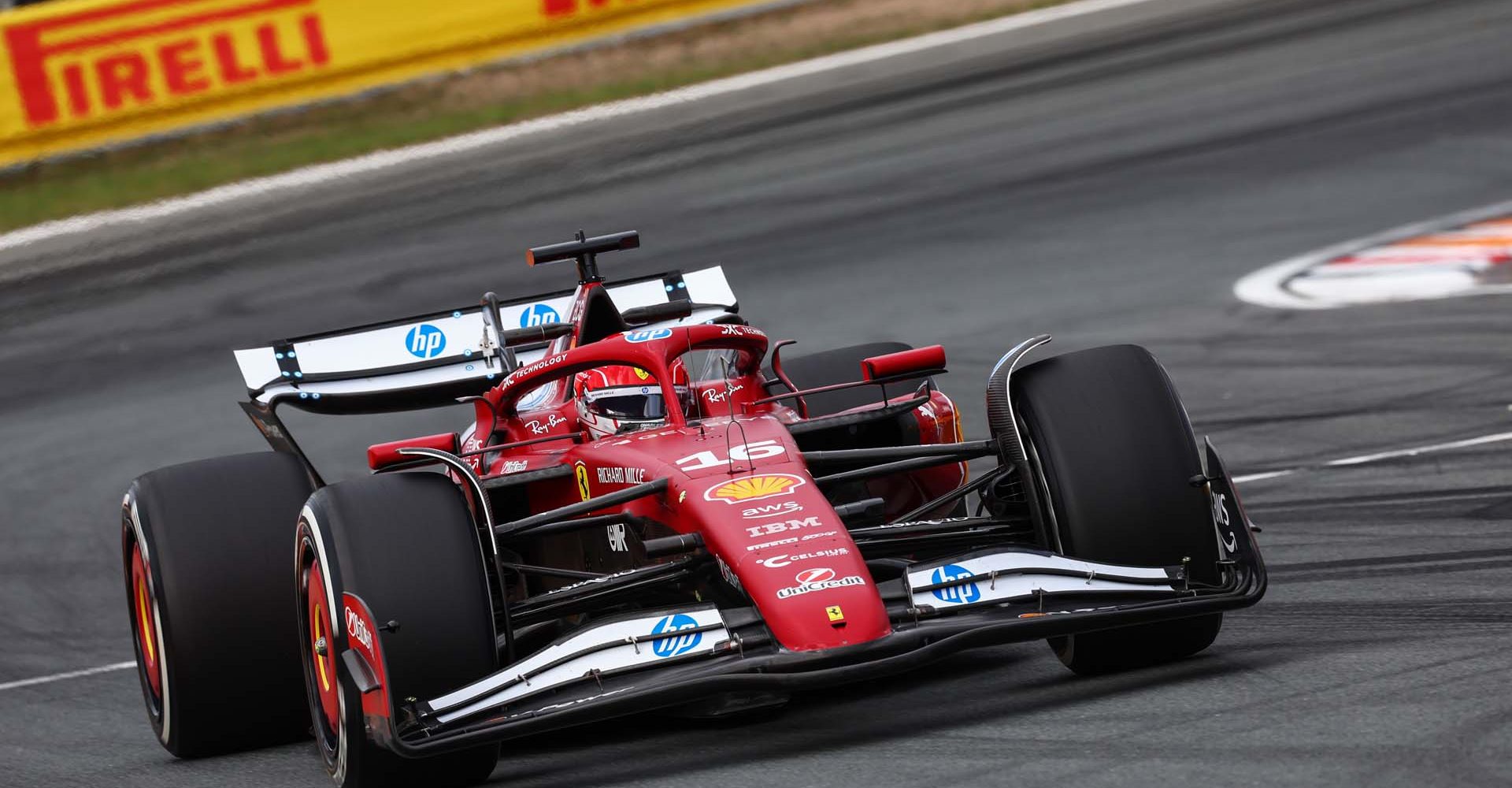 ZANDVOORT, NETHERLANDS - AUGUST 29: Charles Leclerc of Monaco driving the (16) Scuderia Ferrari SF-25 on track during practice ahead of the F1 Grand Prix of Netherlands at Circuit Zandvoort on August 29, 2025 in Zandvoort, Netherlands. (Photo by Joe Portlock/Getty Images)