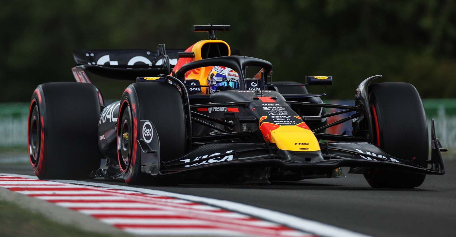 BUDAPEST, HUNGARY - AUGUST 01: Max Verstappen of the Netherlands driving the (1) Oracle Red Bull Racing RB21 on track during practice ahead of the F1 Grand Prix of Hungary at Hungaroring on August 01, 2025 in Budapest, Hungary. (Photo by Alastair Staley/LAT Images) // Getty Images / Red Bull Content Pool // SI202508011551 // Usage for editorial use only //