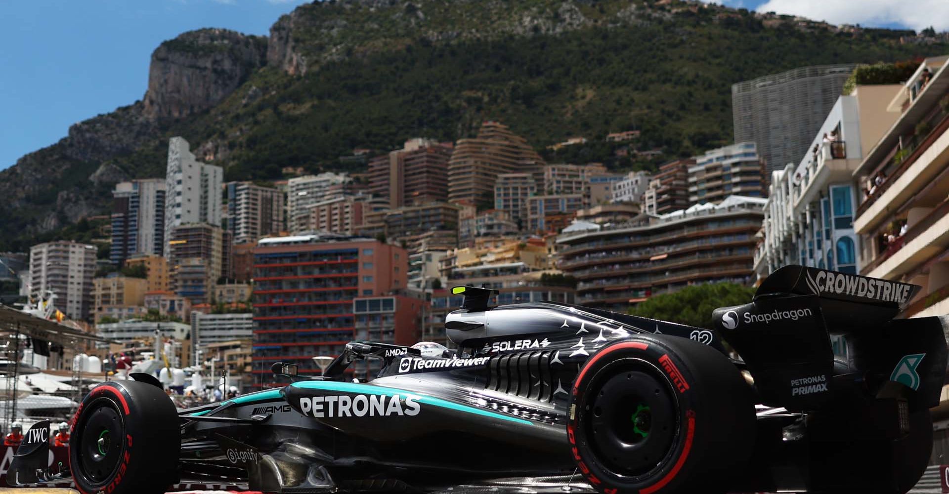 MONTE-CARLO, MONACO - MAY 23: Andrea Kimi Antonelli of Italy driving the (12) Mercedes AMG Petronas F1 Team W16 on track during practice ahead of the F1 Grand Prix of Monaco at Circuit de Monaco on May 23, 2025 in Monte-Carlo, Monaco. (Photo by Andy Hone/LAT Images)