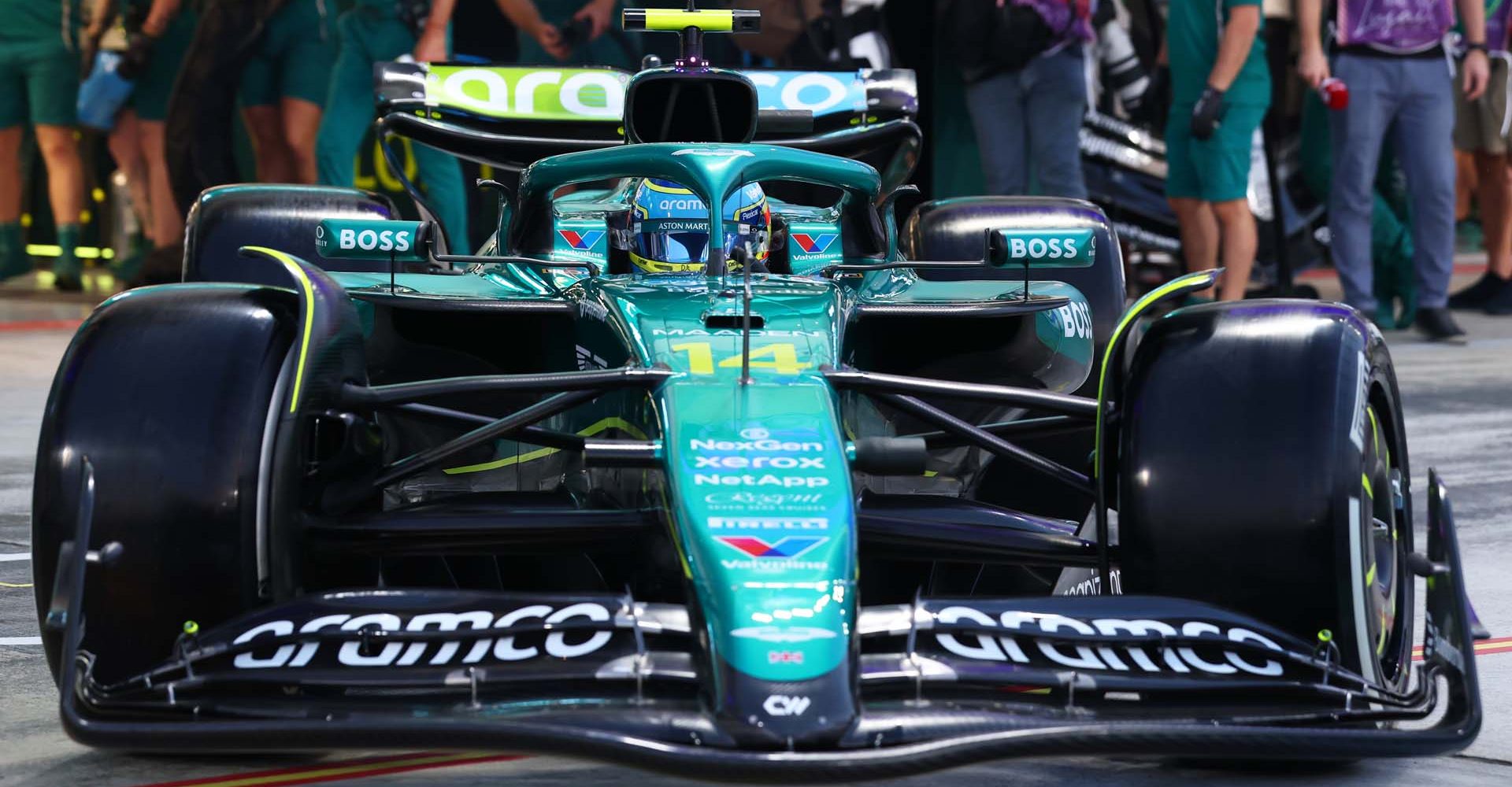 LUSAIL CITY, QATAR - NOVEMBER 28: Fernando Alonso of Spain driving the (14) Aston Martin F1 Team AMR25 Mercedes leaves the garage during practice ahead of the F1 Grand Prix of Qatar at Lusail International Circuit on November 28, 2025 in Lusail City, Qatar. (Photo by Zak Mauger/LAT Images)
2248870745
Colour Image, Horizontal, sport, motorsport, formula one racing