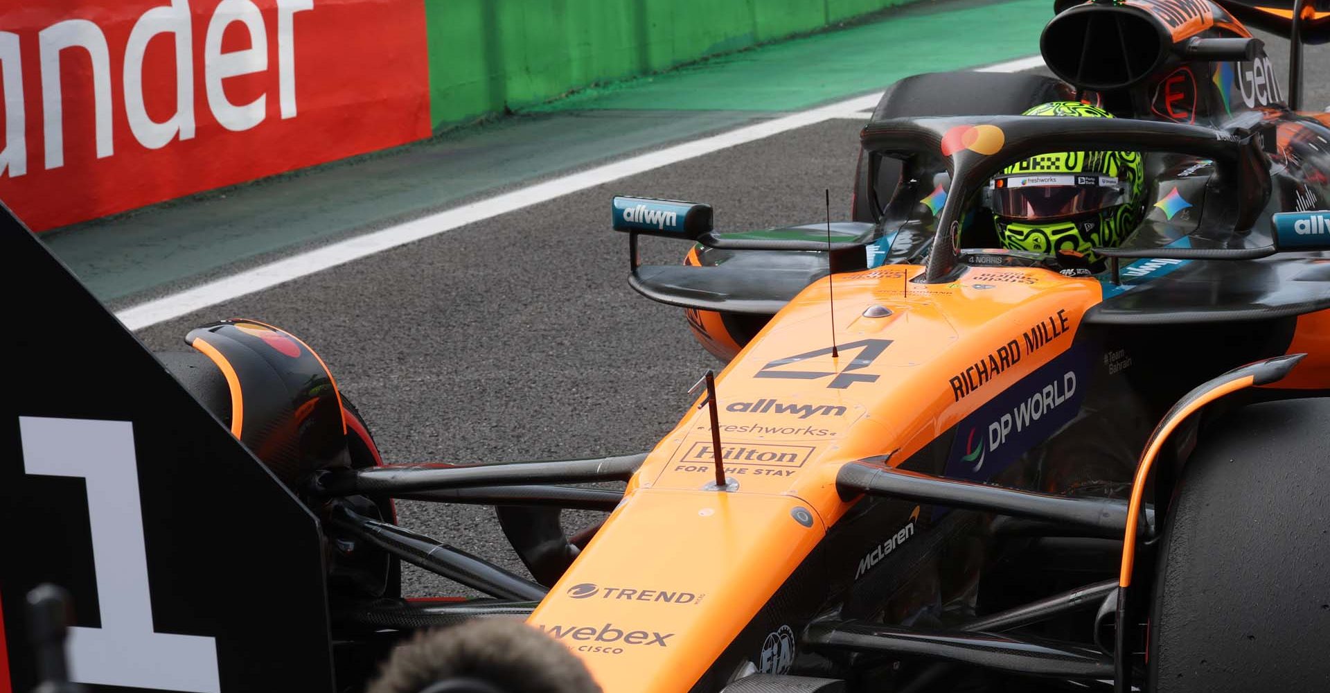 SAO PAULO, BRAZIL - NOVEMBER 07: Sprint Pole qualifier Lando Norris of Great Britain and McLaren arrives in parc ferme during Sprint Qualifying ahead of the F1 Grand Prix of Brazil at Autodromo Jose Carlos Pace on November 07, 2025 in Sao Paulo, Brazil. (Photo by Steven Tee/LAT Images)