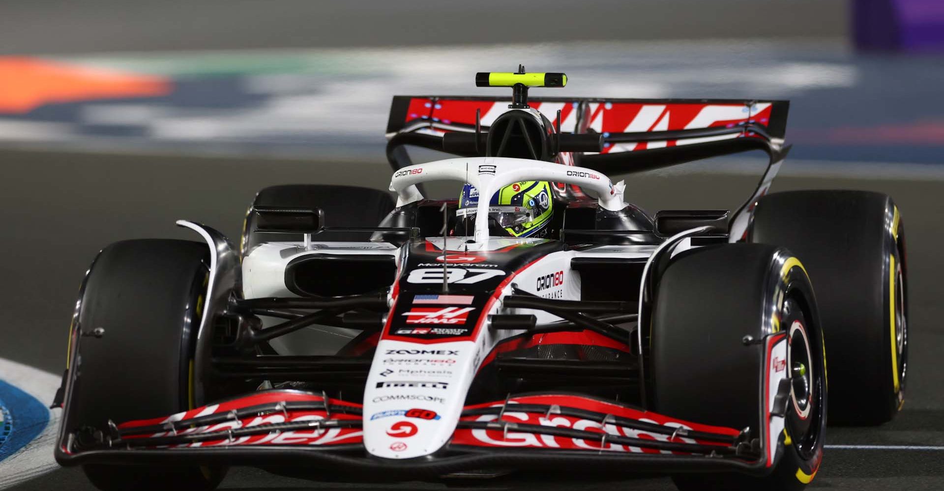 JEDDAH, SAUDI ARABIA - APRIL 18: Oliver Bearman of Great Britain driving the (87) Haas F1 VF-25 Ferrari on track during practice ahead of the F1 Grand Prix of Saudi Arabia at Jeddah Corniche Circuit on April 18, 2025 in Jeddah, Saudi Arabia. (Photo by Sam Bloxham/LAT Images)