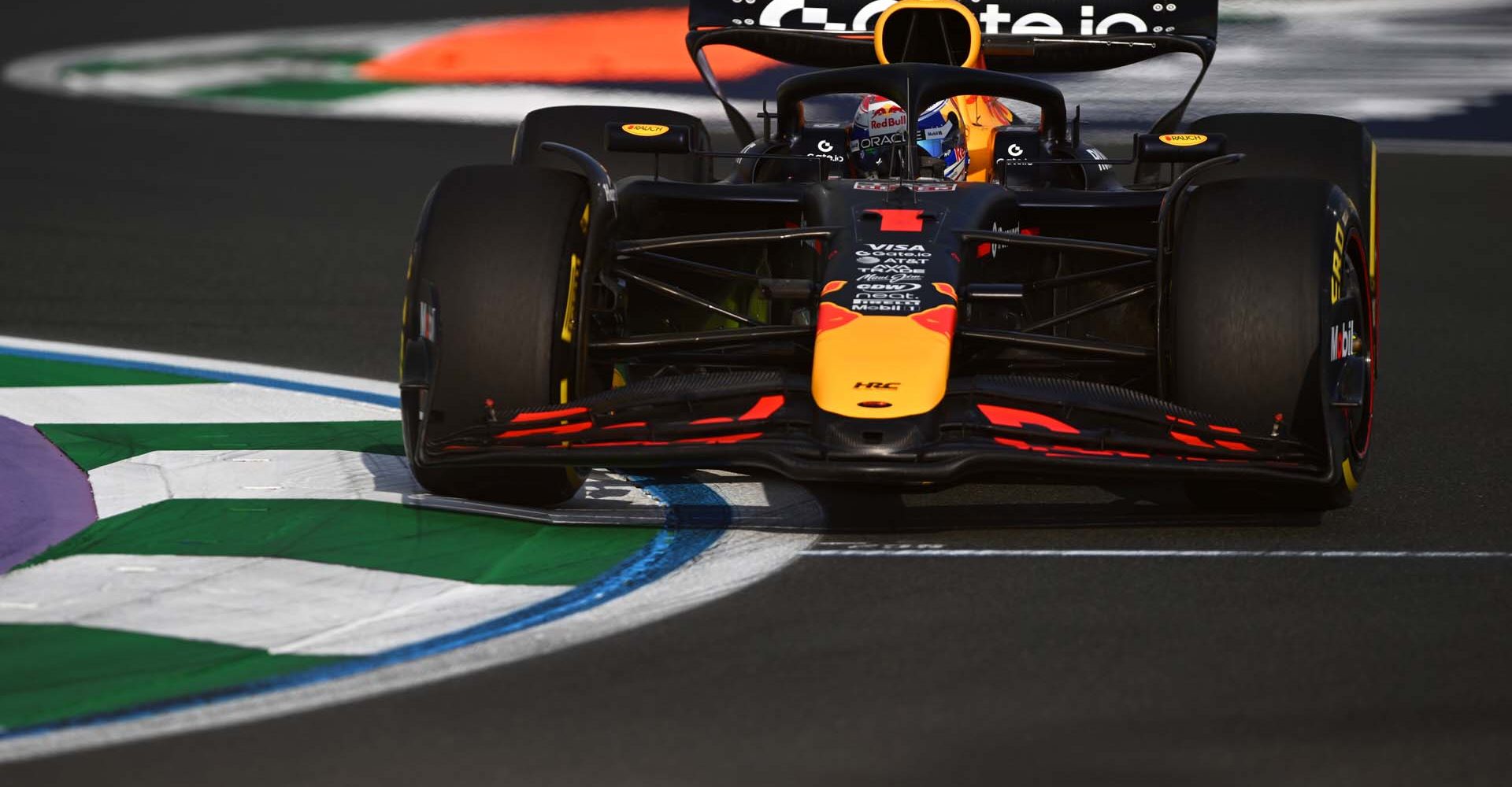 JEDDAH, SAUDI ARABIA - APRIL 18: Max Verstappen of the Netherlands driving the (1) Oracle Red Bull Racing RB21 on track during practice ahead of the F1 Grand Prix of Saudi Arabia at Jeddah Corniche Circuit on April 18, 2025 in Jeddah, Saudi Arabia. (Photo by Rudy Carezzevoli/Getty Images) // Getty Images / Red Bull Content Pool // SI202504180990 // Usage for editorial use only //