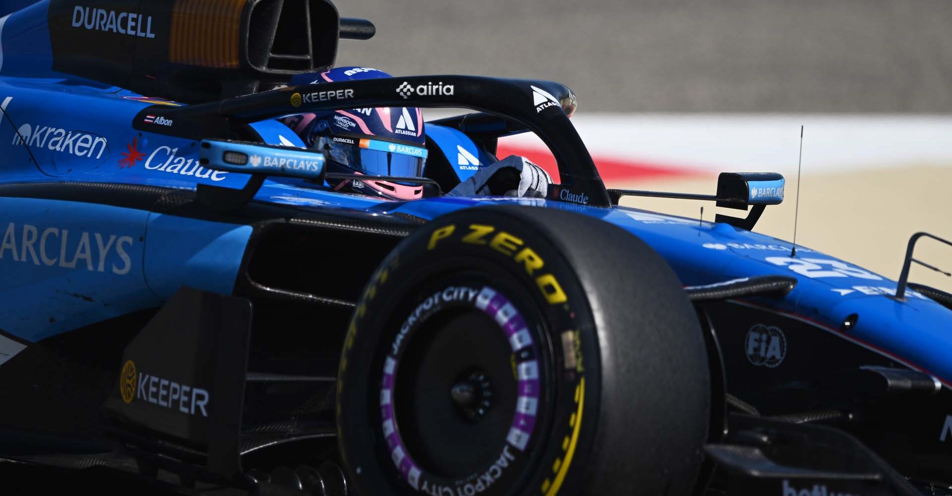 BAHRAIN, BAHRAIN - FEBRUARY 19: Alexander Albon of Thailand driving the (23) Williams FW48 Mercedes on track during day two of F1 Testing at Bahrain International Circuit on February 19, 2026 in Bahrain, Bahrain. (Photo by Rudy Carezzevoli/Getty Images)