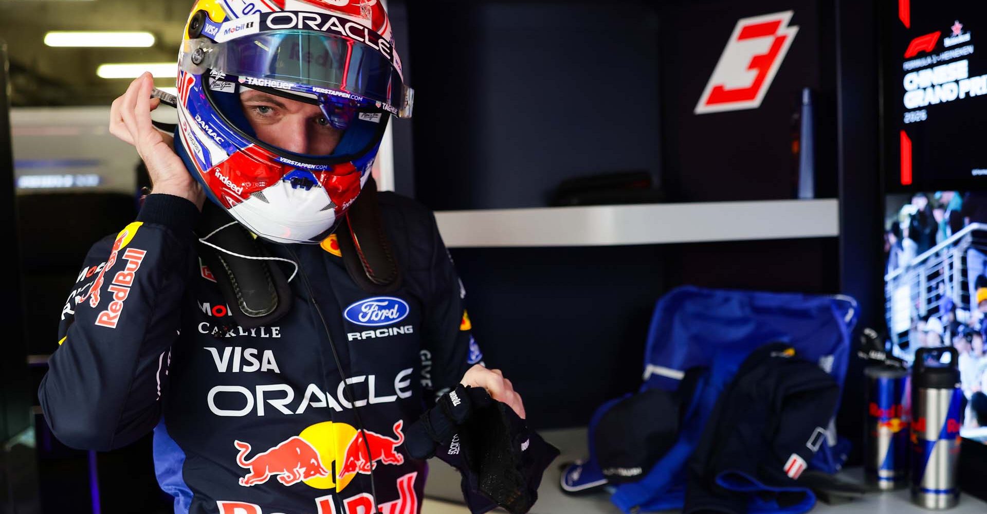 SHANGHAI, CHINA - MARCH 13: Max Verstappen of the Netherlands and Oracle Red Bull Racing prepares to drive in the garage during practice ahead of the F1 Grand Prix of China at Shanghai International Circuit on March 13, 2026 in Shanghai, China. (Photo by Mark Thompson/Getty Images) // Getty Images / Red Bull Content Pool // SI202603130315 // Usage for editorial use only //