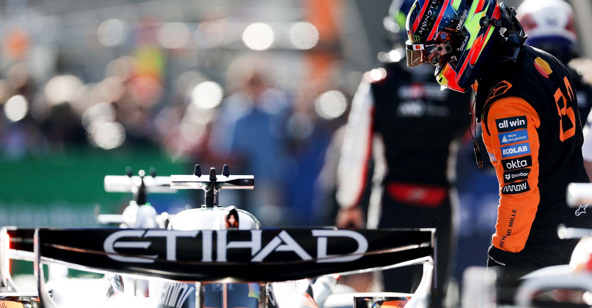 SHANGHAI, CHINA - MARCH 14: Fifth placed qualifier Oscar Piastri of Australia and McLaren in parc ferme  during qualifying ahead of the F1 Grand Prix of China at Shanghai International Circuit on March 14, 2026 in Shanghai, China. (Photo by Mark Thompson/Getty Images)